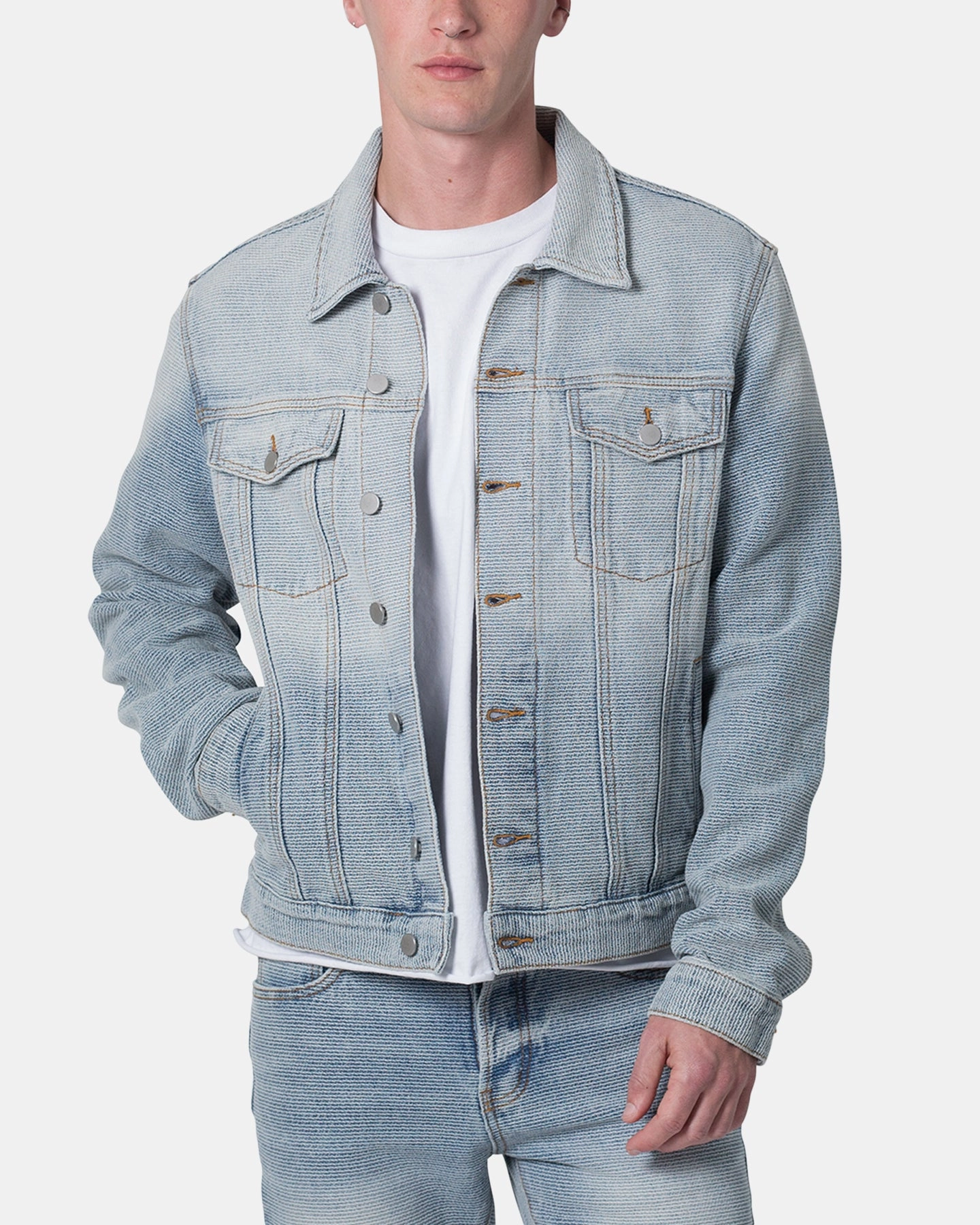 History Men's MNML Western Crosshatch Trucker Denim Jacket Blue