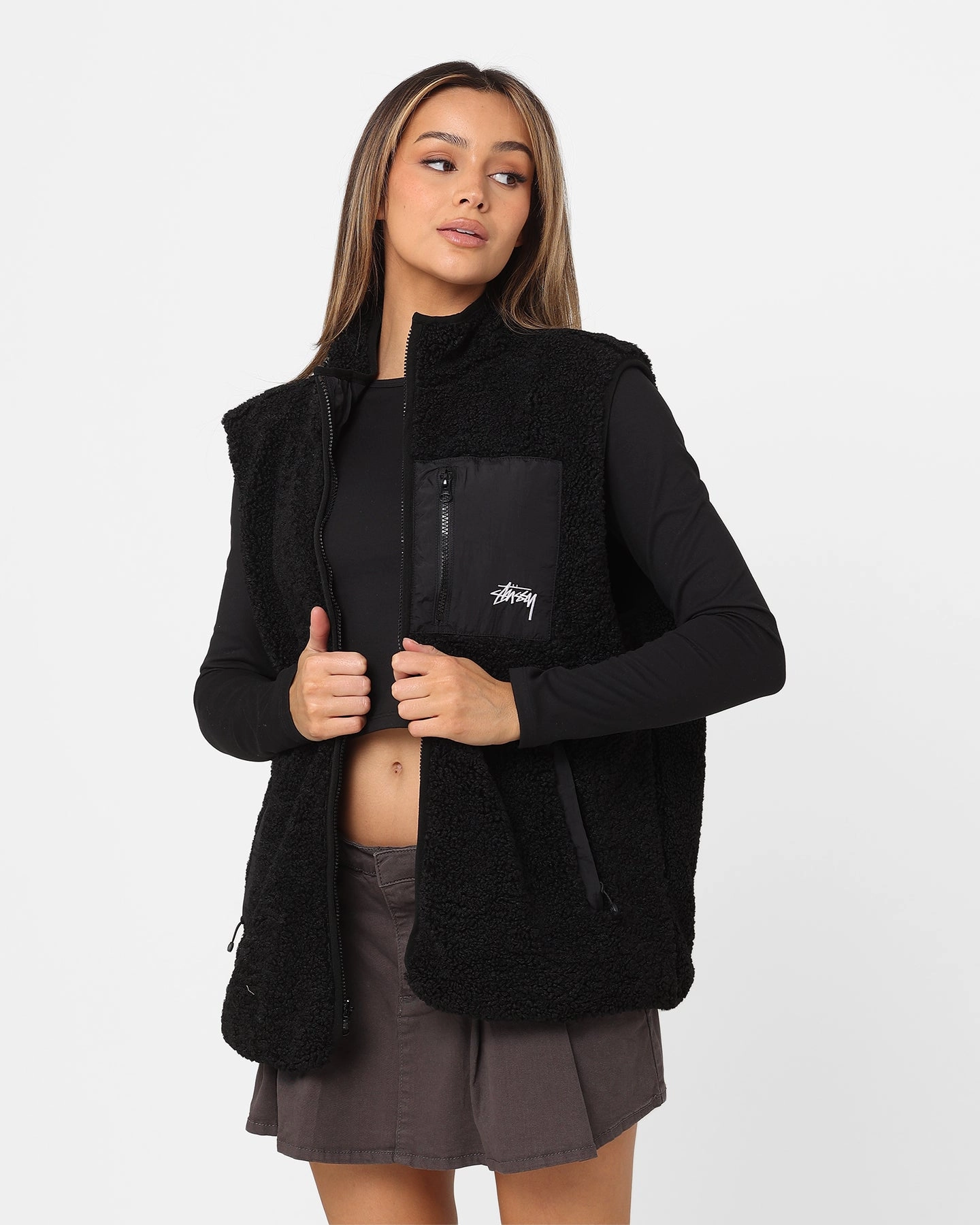 Stussy Reversible Stock Sherpa Jacket Black High Visibility Elements Smell