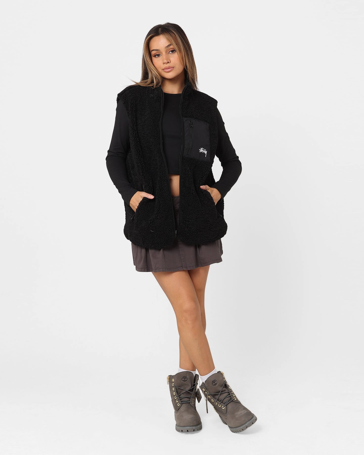 Sport Fit Stussy Reversible Stock Sherpa Jacket Black