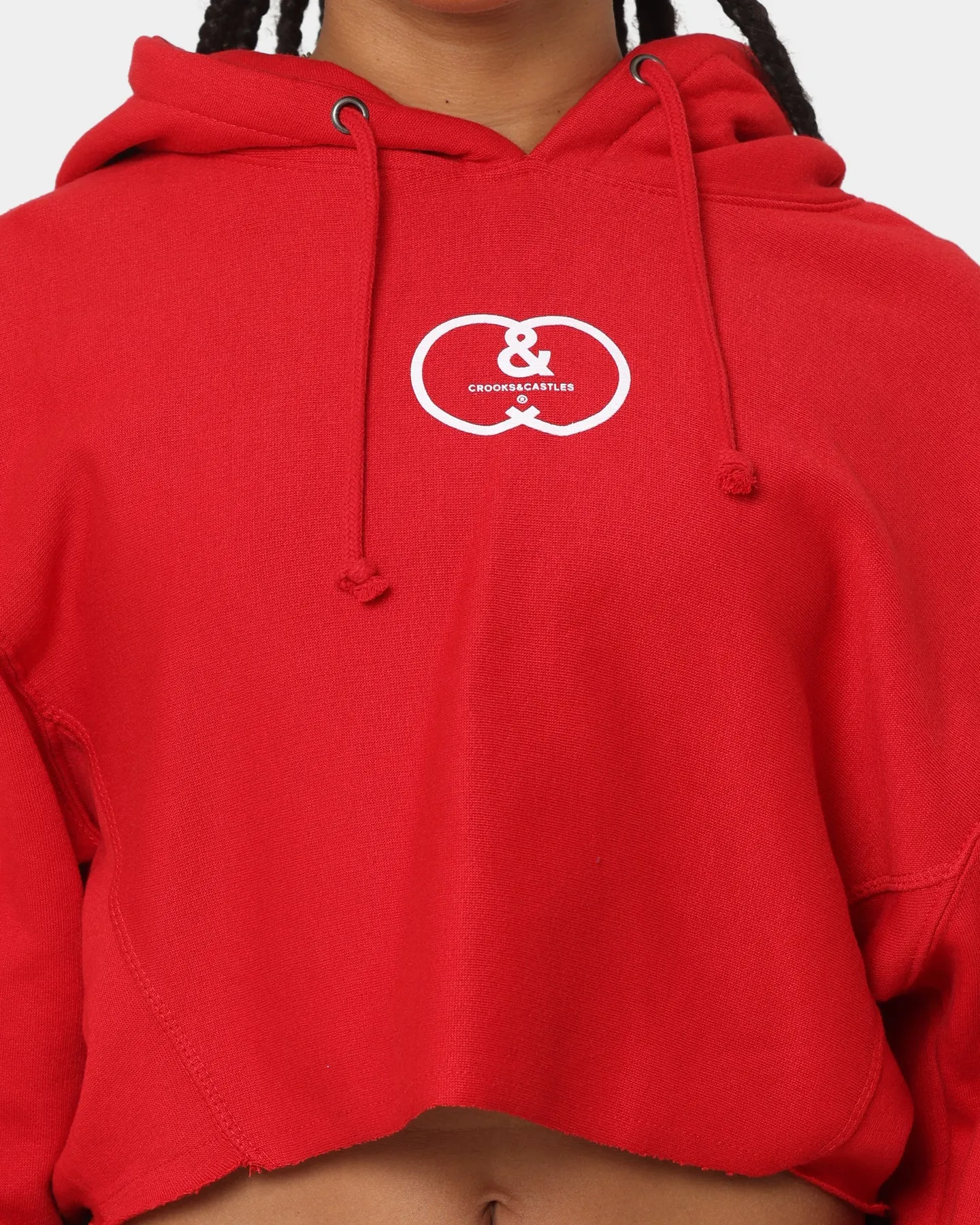 vintage Crooks & Castles Women's CC Logo Oversized Crop Hoodie Red