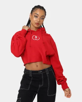 Crooks & Castles Women's CC Logo Oversized Crop Hoodie Red suitable for religious ceremonies Adventure-Ready Wear