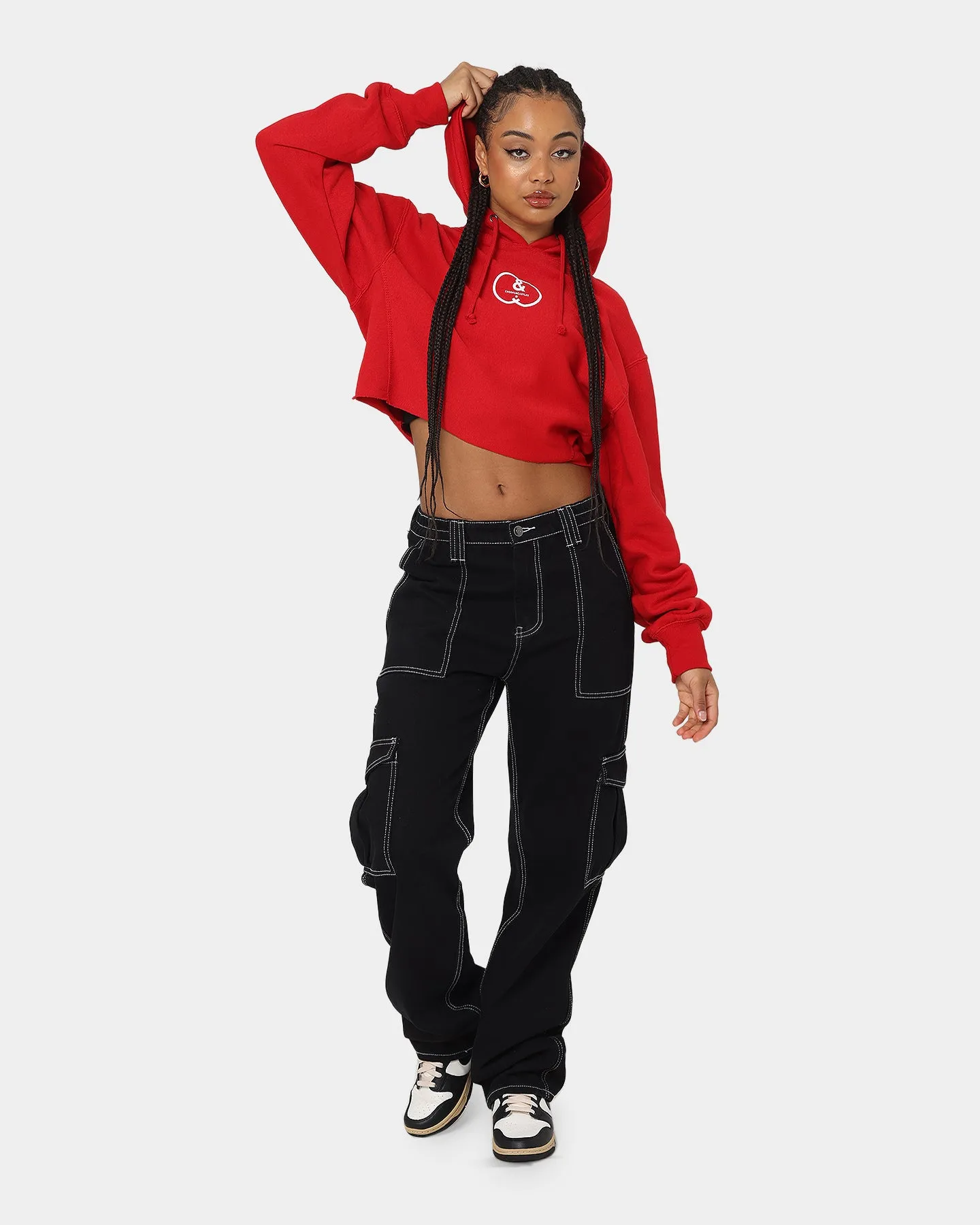 Crooks & Castles Women's CC Logo Oversized Crop Hoodie Red Short