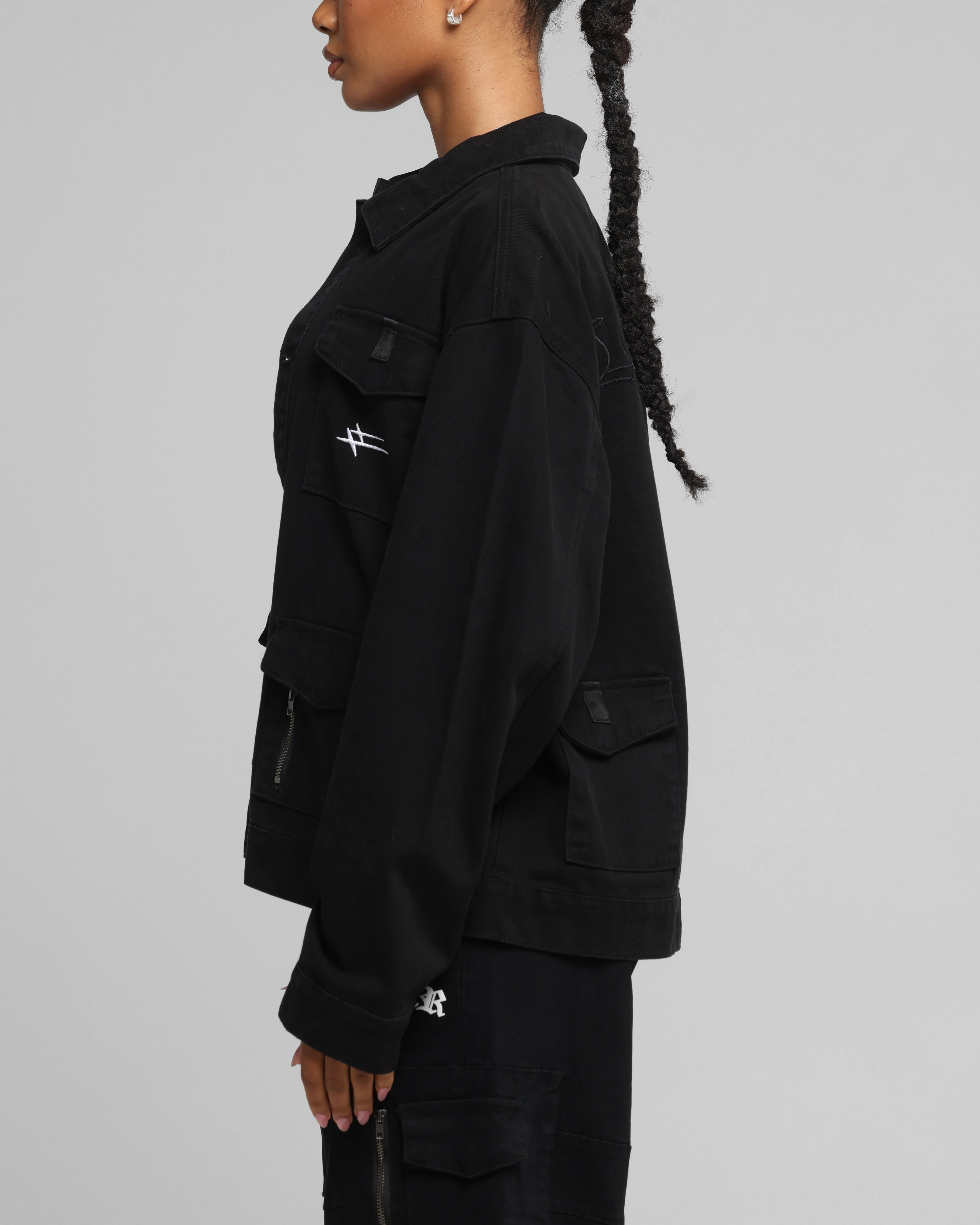 Loiter Combat Utility Jacket Washed Black Travel Essential Bonded Zippers