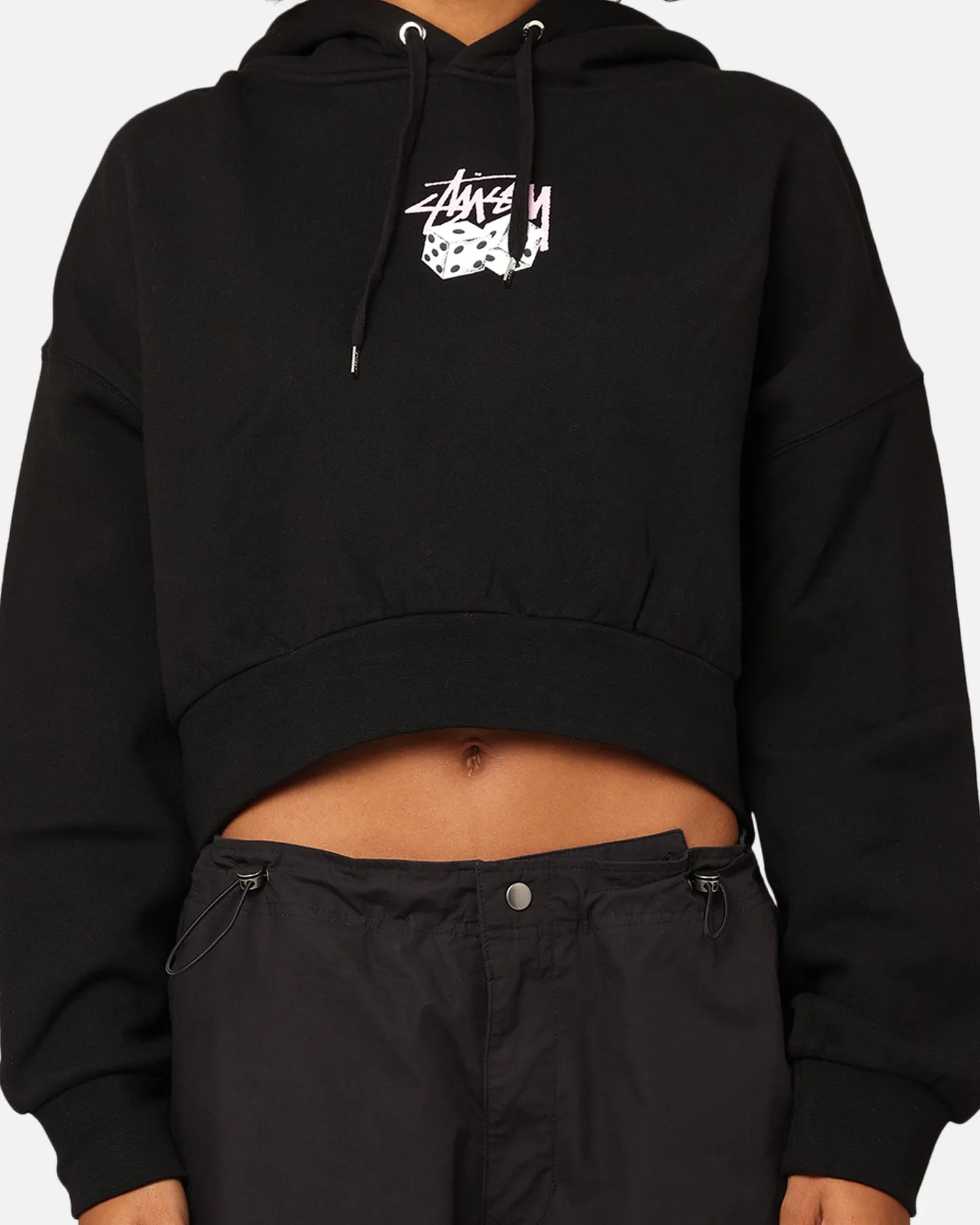 young people St??ssy Women's Pair Of Dice Cropped Hoodie Black