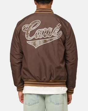Carre Team Puffer Varsity Jacket Brown Style Statement New Year's