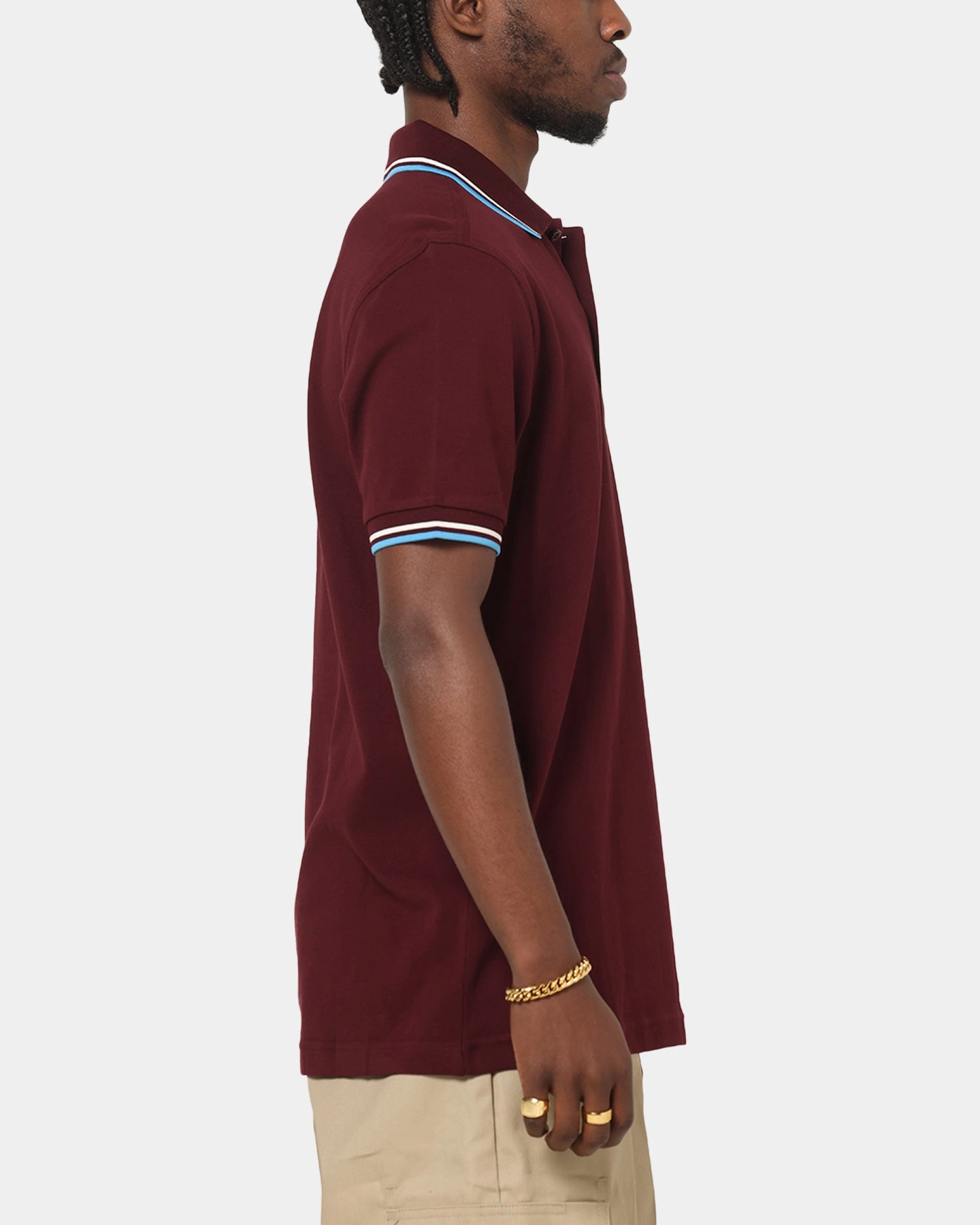 Four Button Placket Durable Ribbed Cuffs Fred Perry Twin Tipped Polo Shirt Oxblood