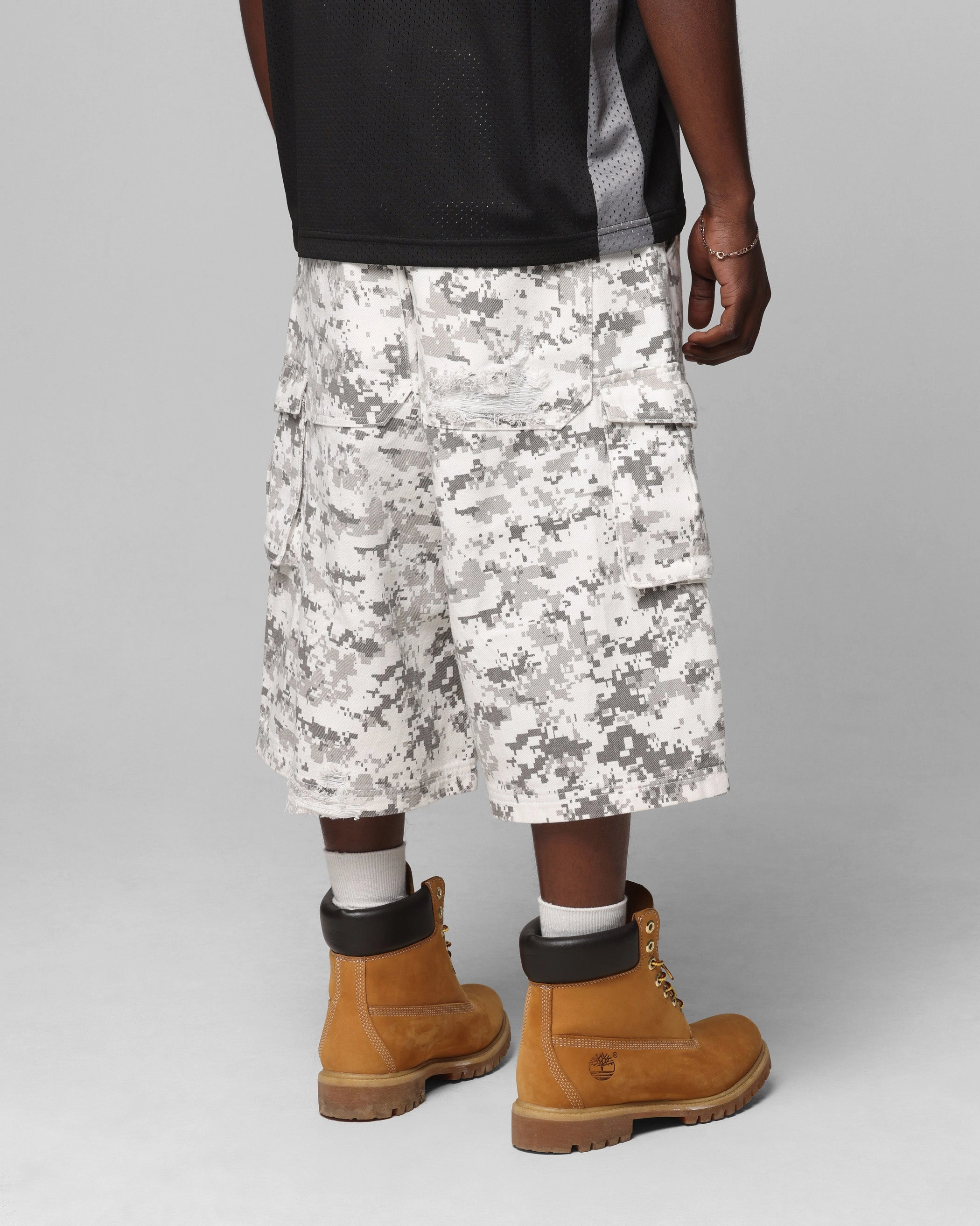Loiter Collateral Cargo Shorts Digi Snow Camo Hidden pockets Effortless Style