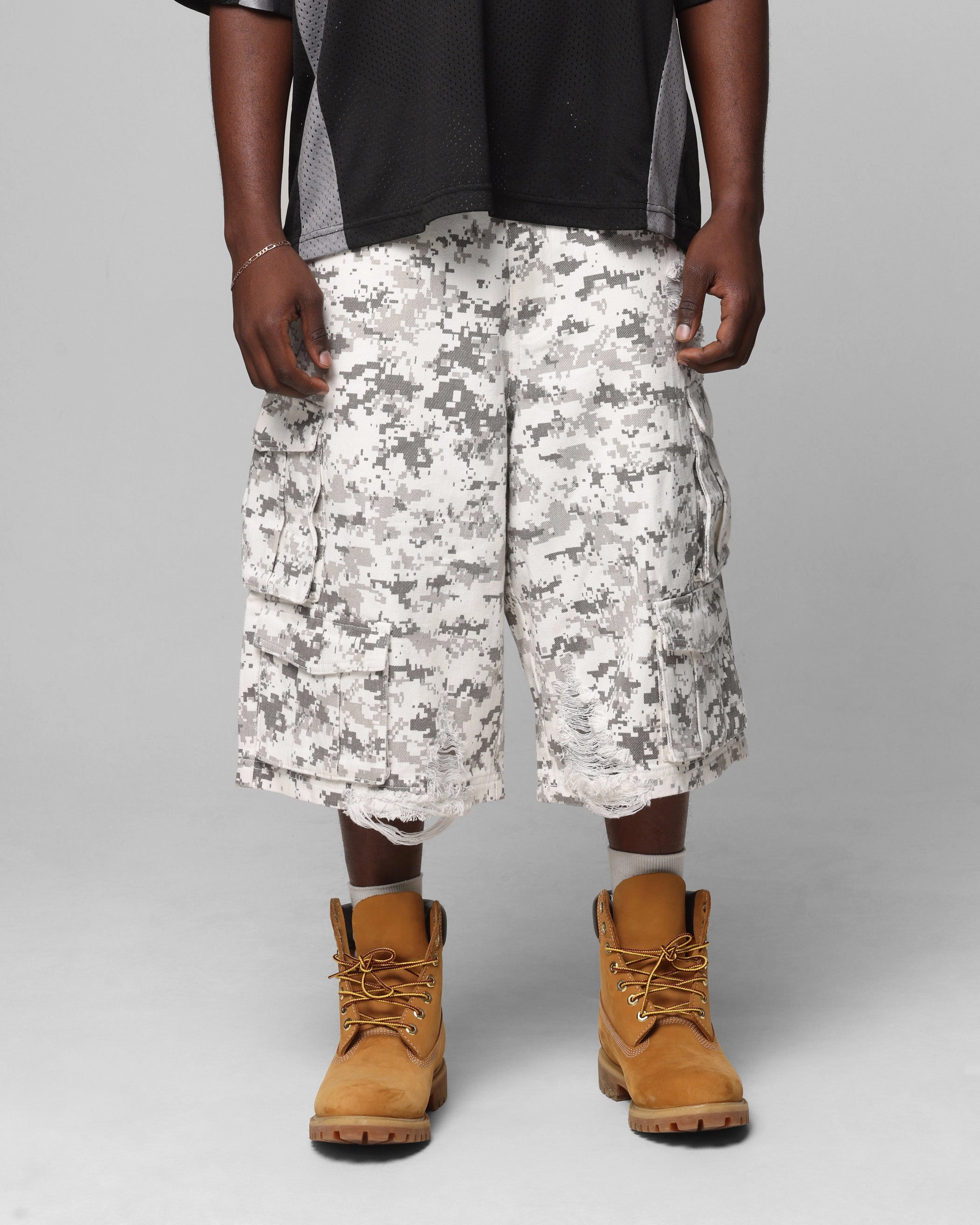 Loiter Collateral Cargo Shorts Digi Snow Camo Stylish Fit