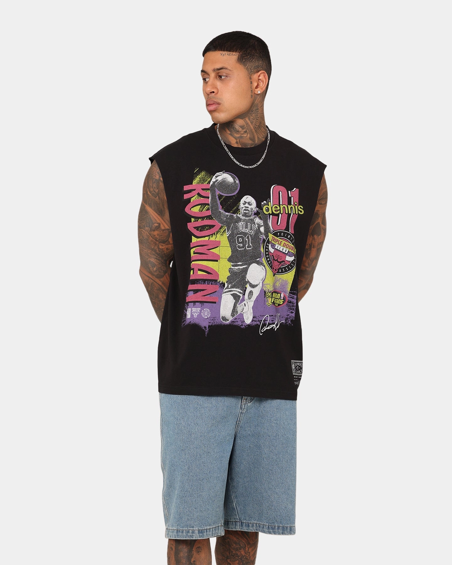 Mitchell & Ness Chicago Bulls Dennis Rodman Brush Off Muscle T-Shirt Black Modern Wear