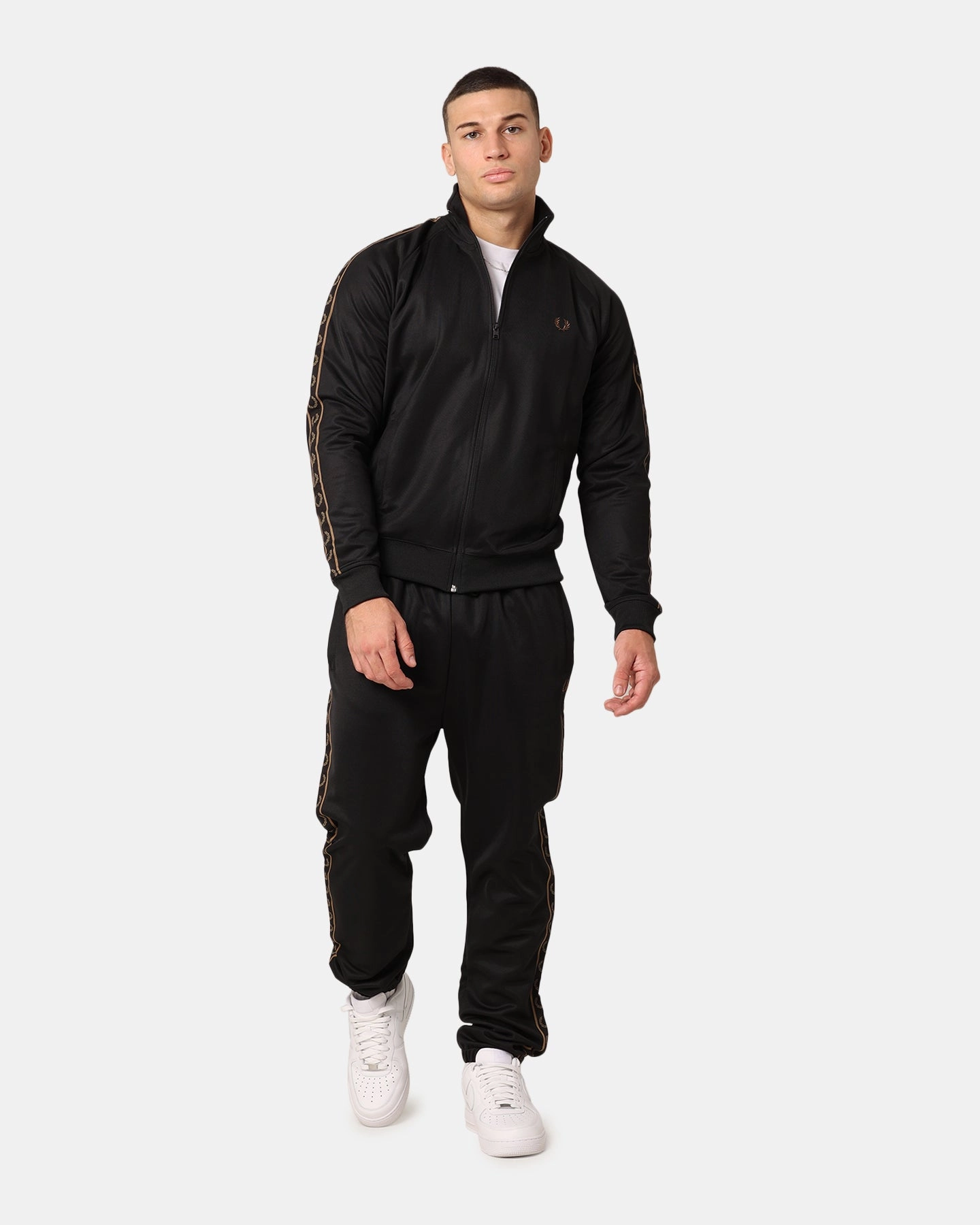heirloom Fred Perry Contrast Tape Track Jacket Black/Stone
