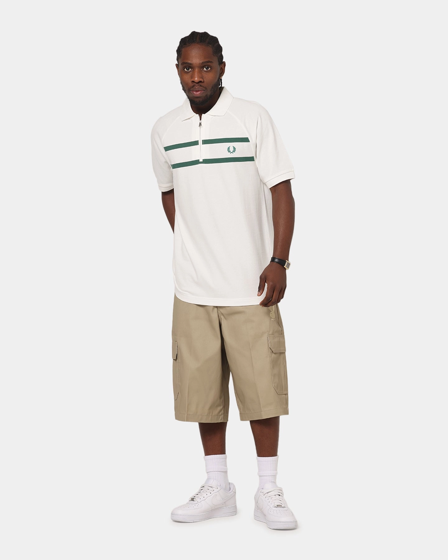 Trendy Prints Fred Perry Crepe Pique Zip Neck Polo Shirt Snow White