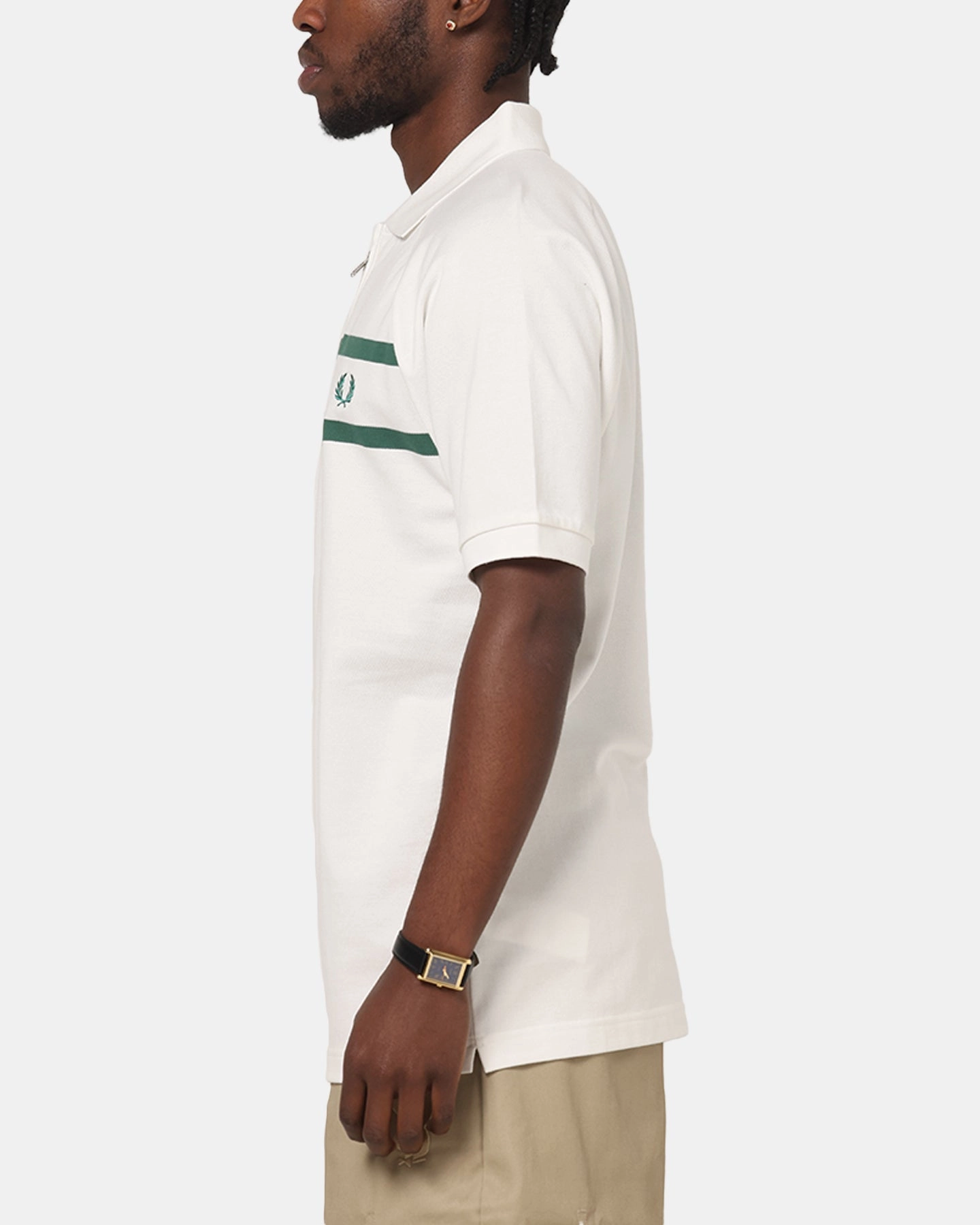Relaxed Comfort DoubleLayered Hem Binding Fred Perry Crepe Pique Zip Neck Polo Shirt Snow White