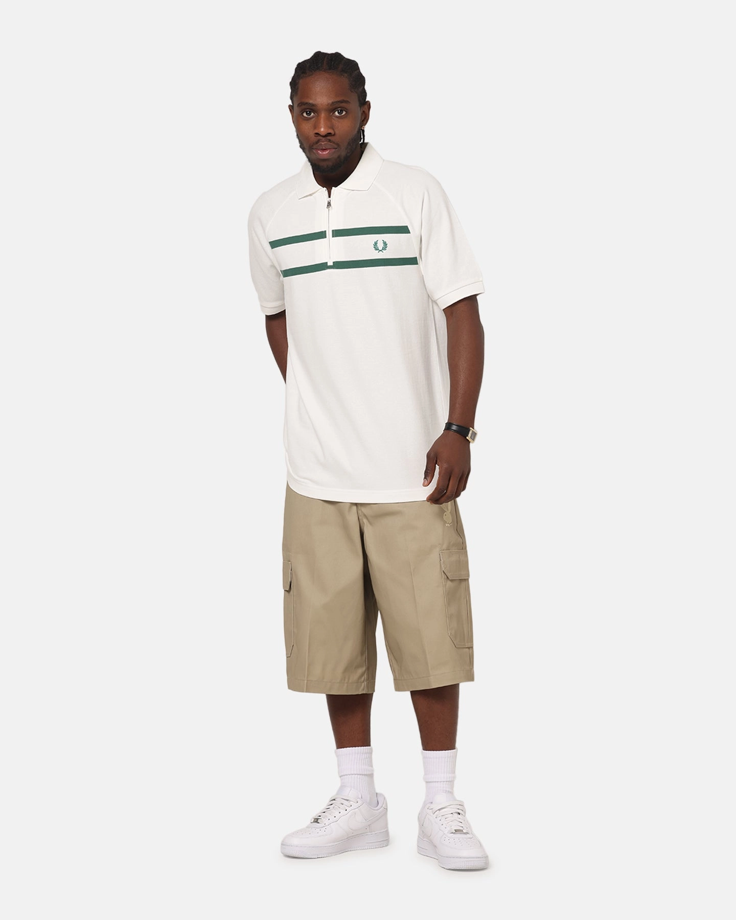 Fred Perry Crepe Pique Zip Neck Polo Shirt Snow White Versatile Style