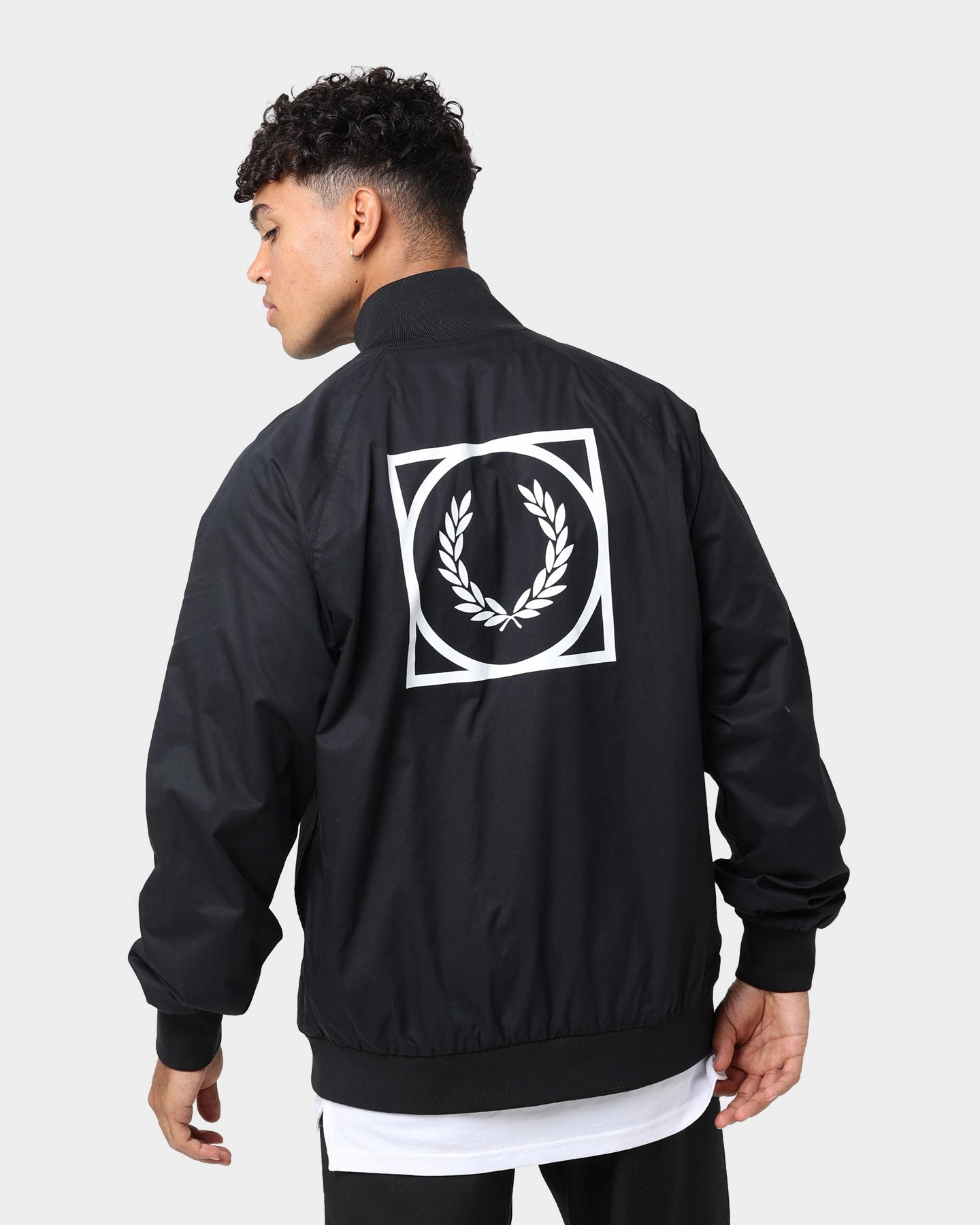 Layer Option Sporty Fred Perry Graphic Print Zip Through Jacket Black
