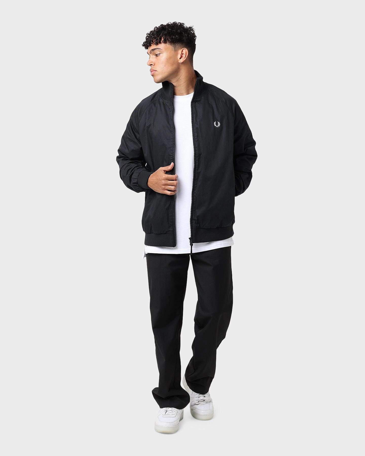 Minimal Form Gravity Defying Weight Fred Perry Graphic Print Zip Through Jacket Black