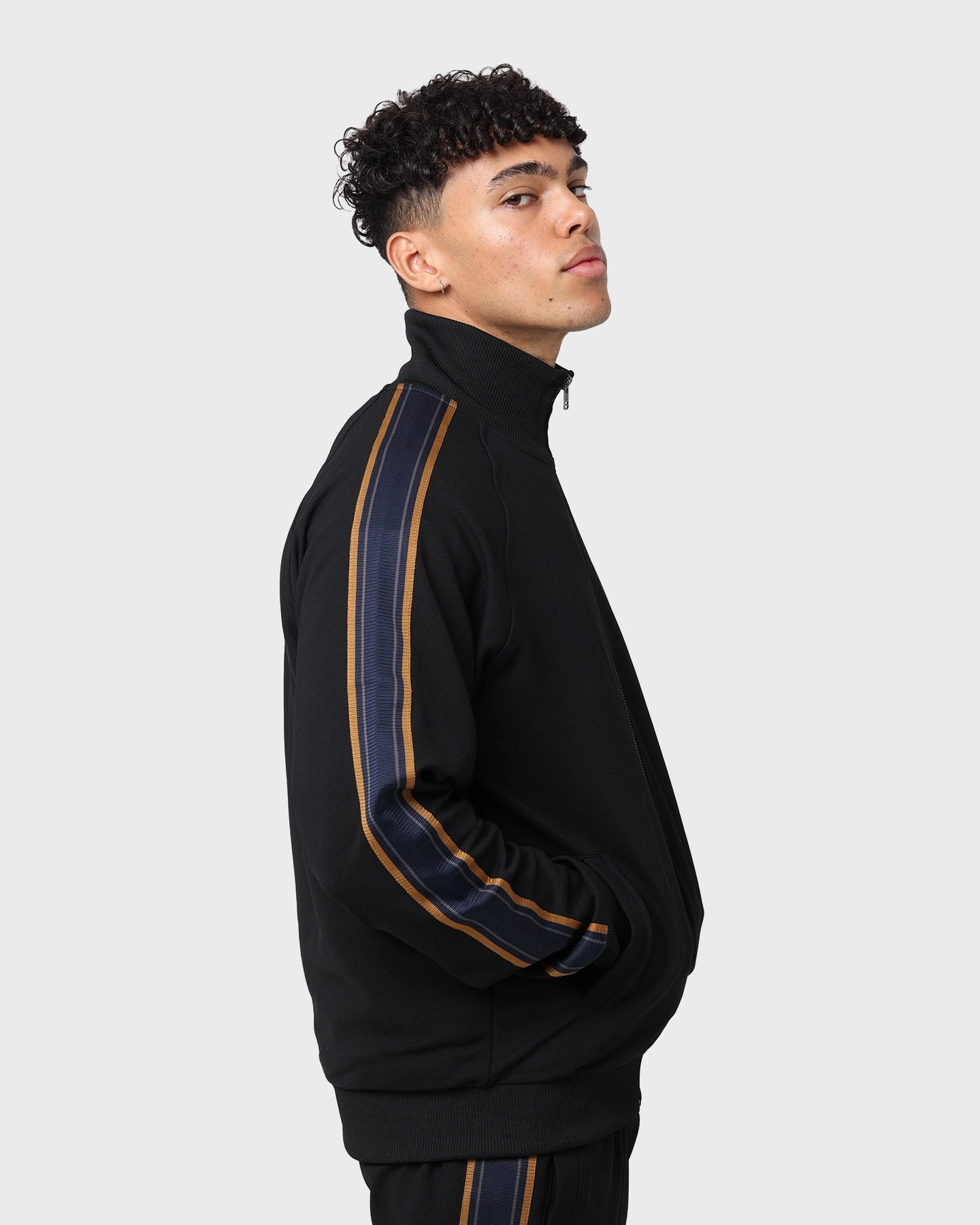 Fred Perry Medal Tape Track Jacket Black Model