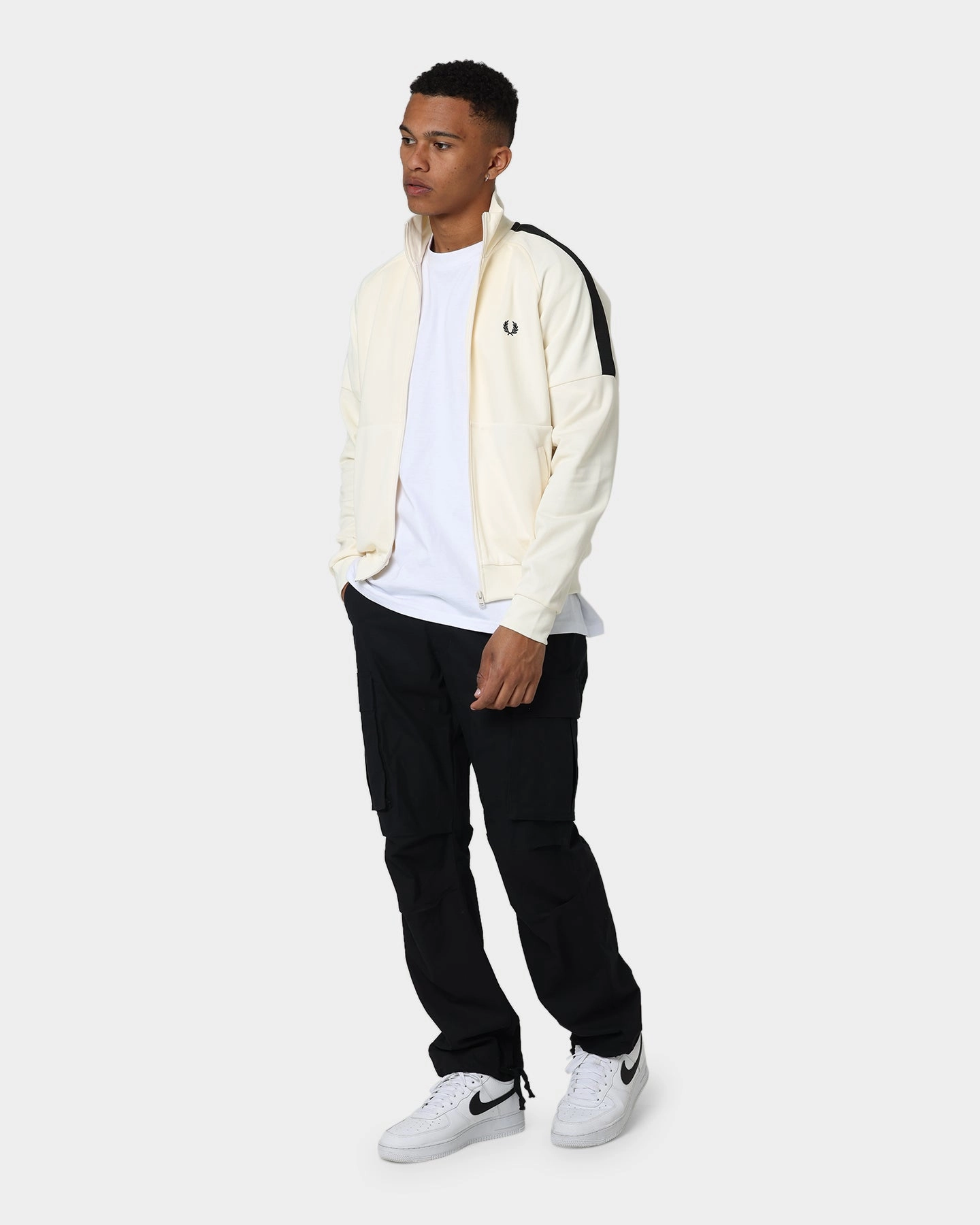 Fred Perry Panelled Track Jacket Ecru Container bar