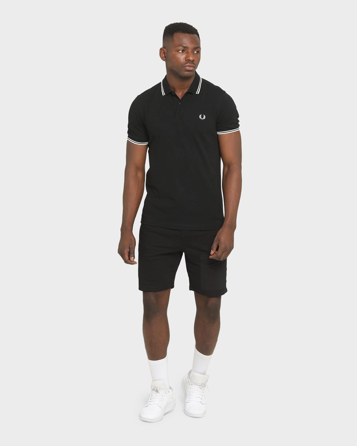 Effortless Style Stylish Fit Fred Perry Twin Tipped Polo Shirt Black/White/White