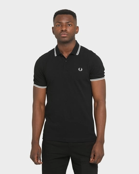 Fred Perry Twin Tipped Polo Shirt Black/White/White Athletic Fit Flexible Waistband