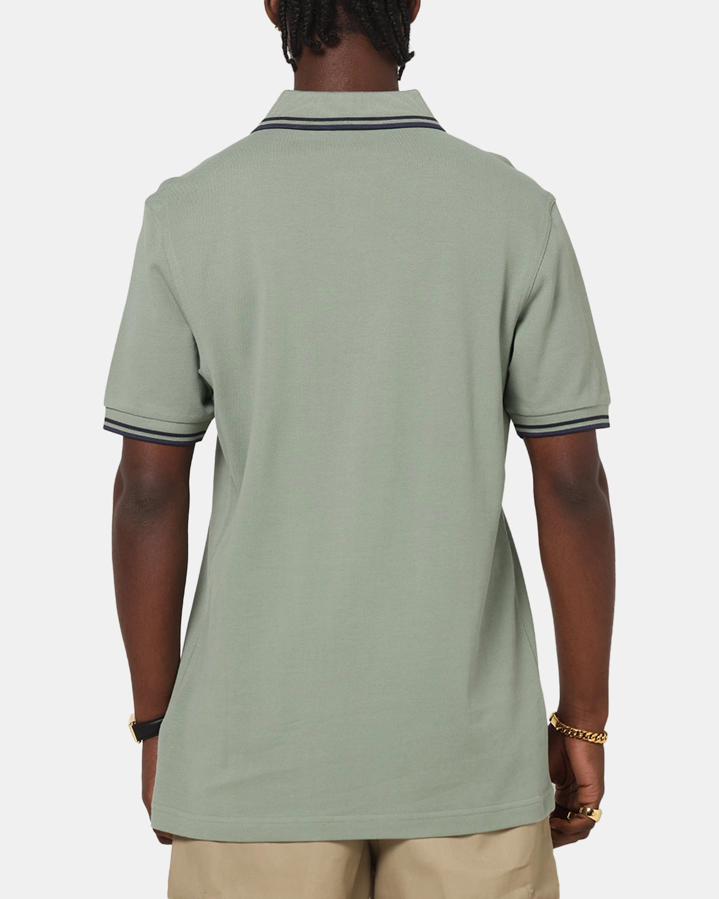 Fred Perry Twin Tipped Polo Shirt Green DoubleLayered Hem Binding Lightweight Knit Material