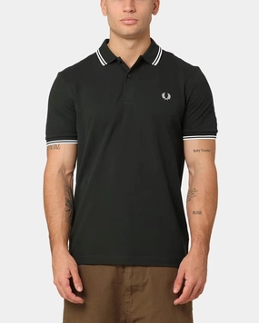 Fred Perry Twin Tipped Polo Shirt Night Green/Snow White Striped Design