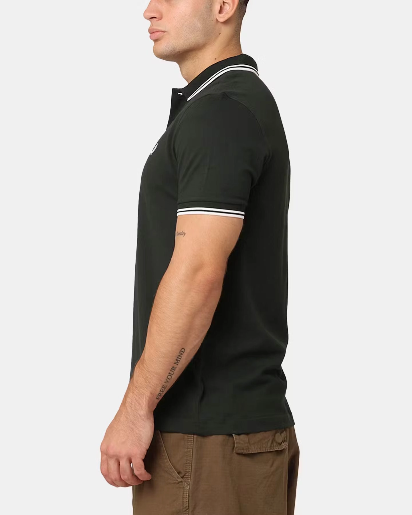 DoubleLayered Fabric Microfiber Textile Fred Perry Twin Tipped Polo Shirt Night Green/Snow White