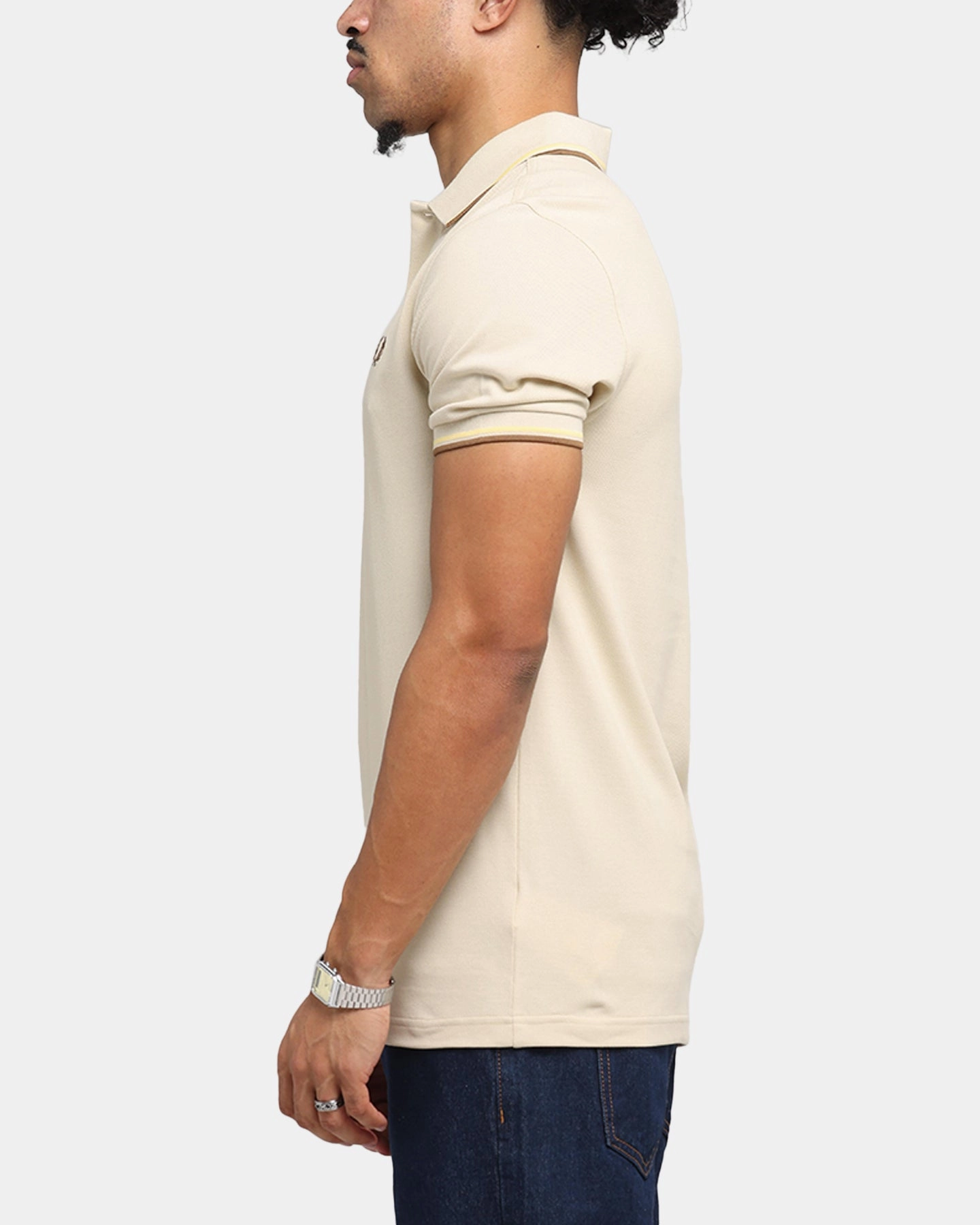 Stylish Neckline Quick-Dry Fabric Fred Perry Twin Tipped Polo Shirt Oat