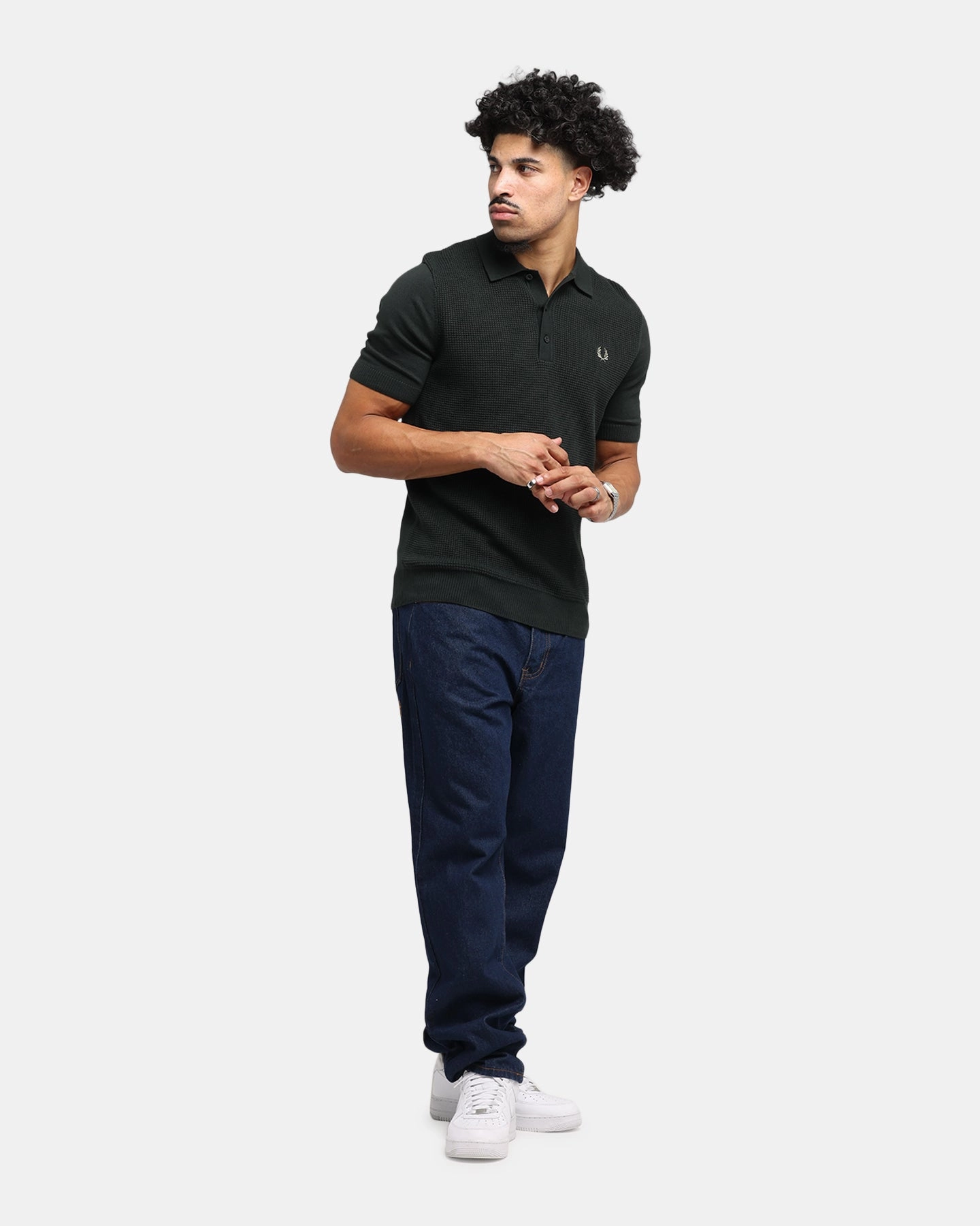 AntiBacterial Coating Fred Perry Waffle Stitch Knitted Shirt Green