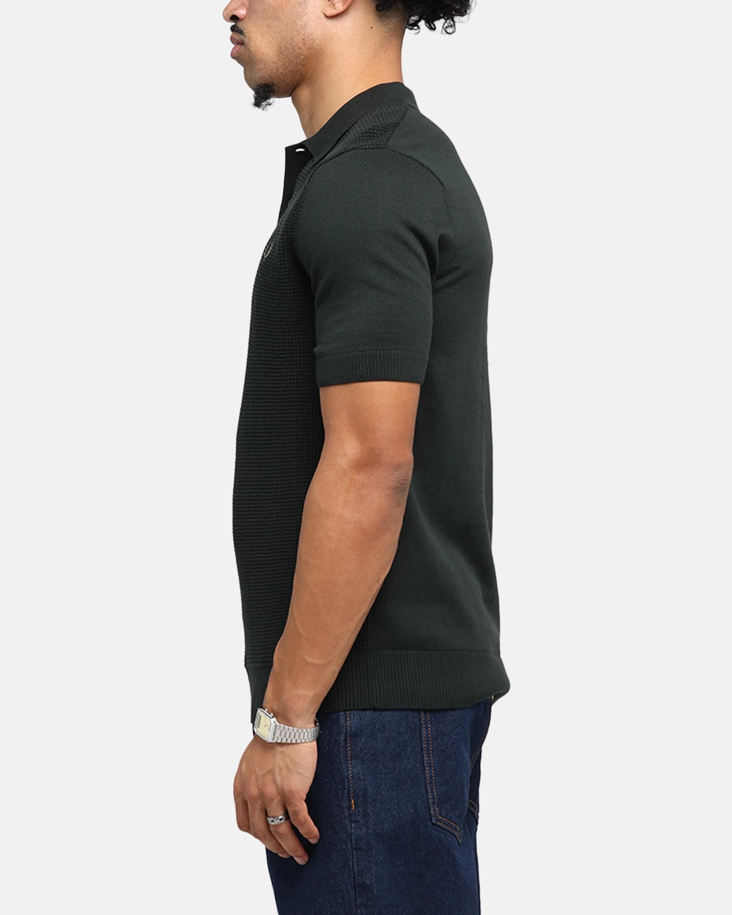 Fred Perry Waffle Stitch Knitted Shirt Green Performance Ready