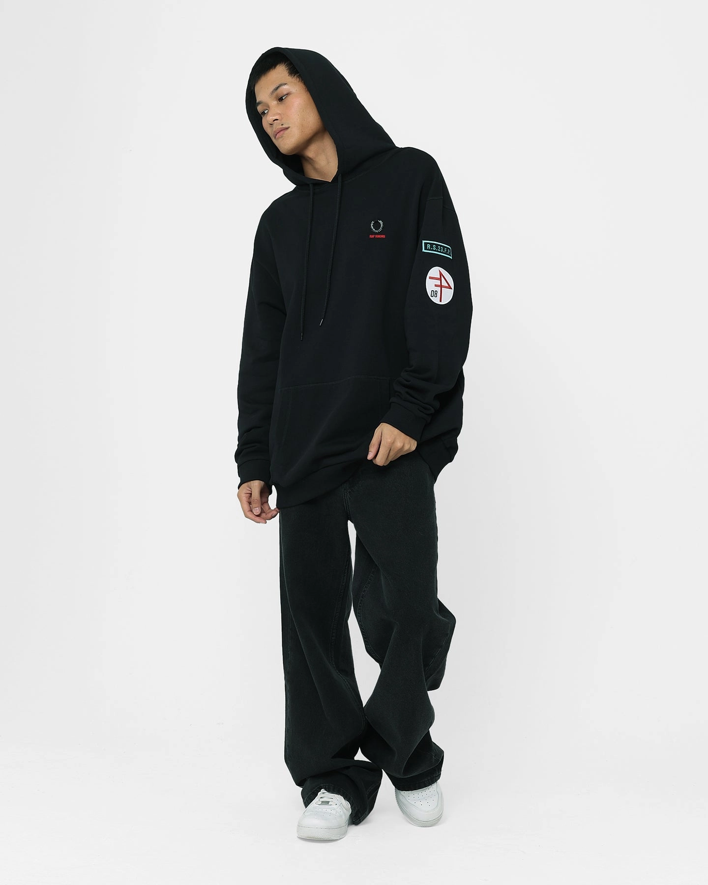 Fred Perry X Raf Simons Patched Overhead Hoodie Black concert