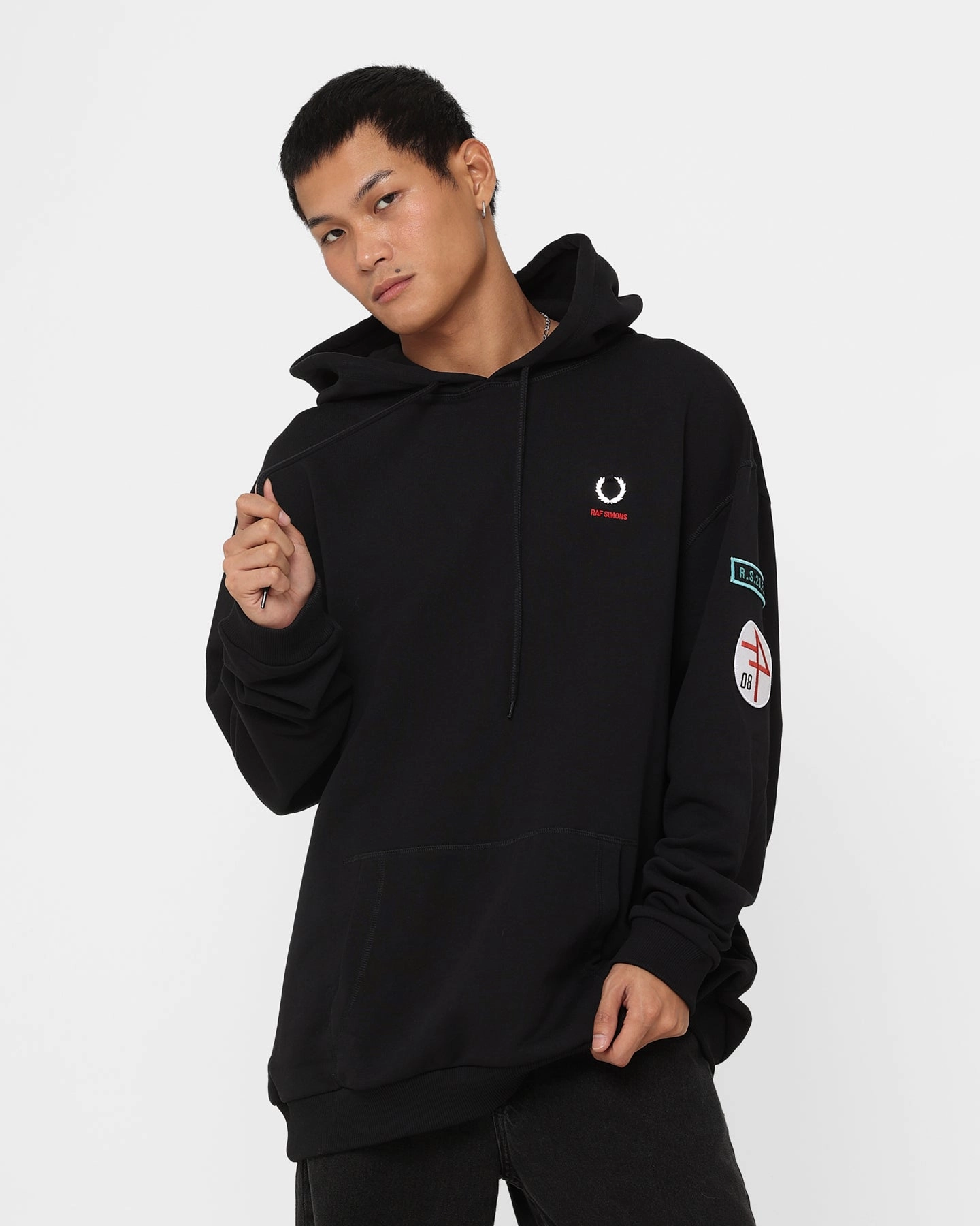 Fred Perry X Raf Simons Patched Overhead Hoodie Black Bravery Outdoor Layer