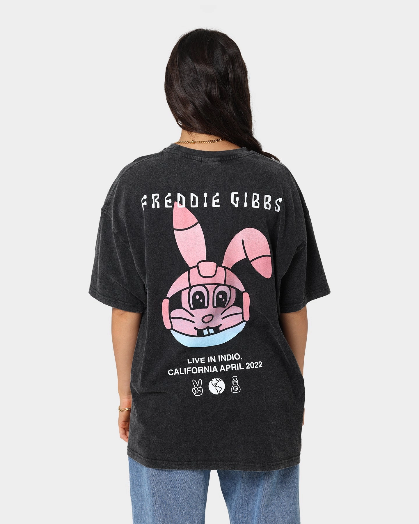 BreathableMeshLining Freddie Gibbs Indio Space Rabbit Vintage T-Shirt Washed Black