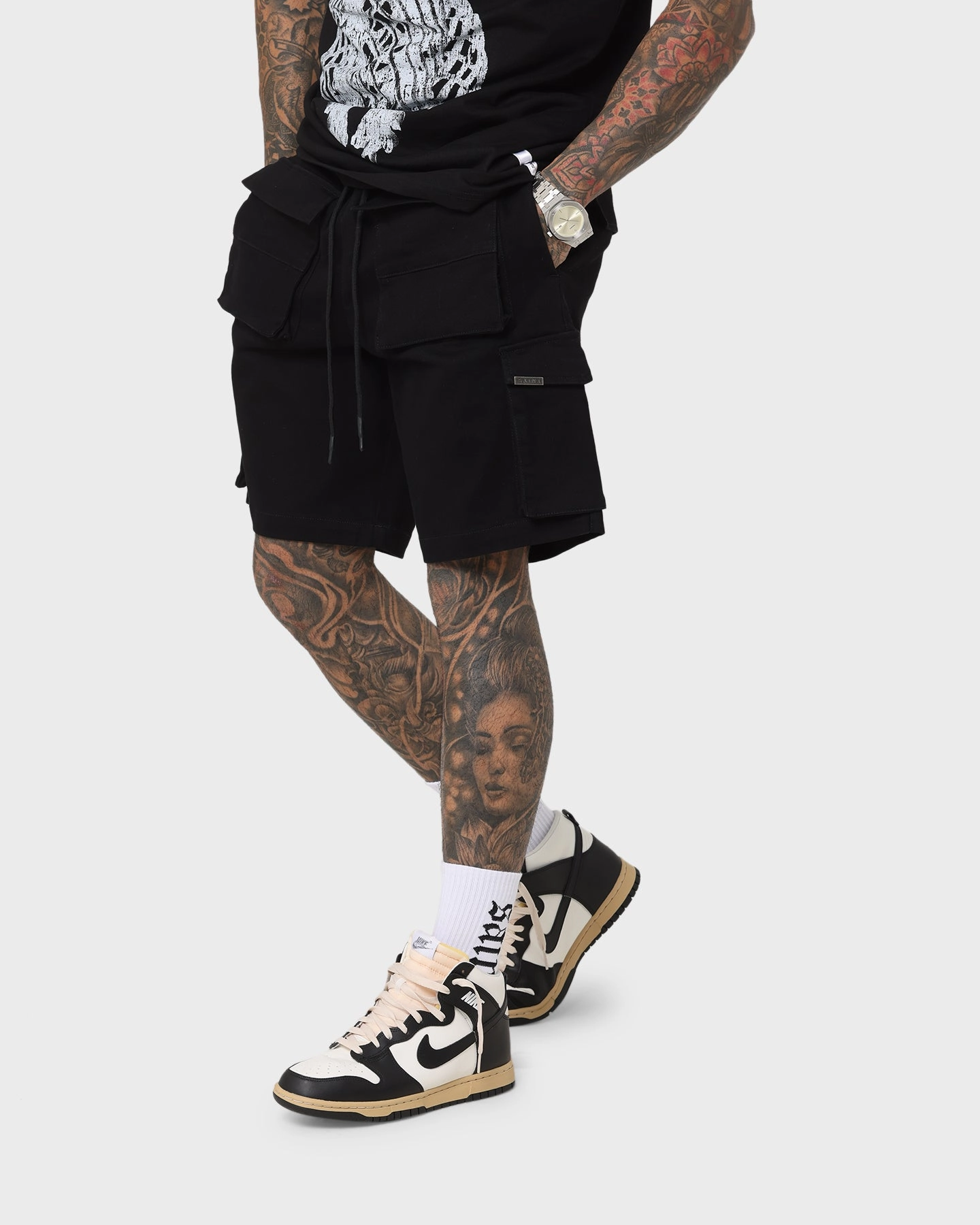 Saint Morta Infantry Cargo Shorts Black Semi Formal UV Protection Fabric