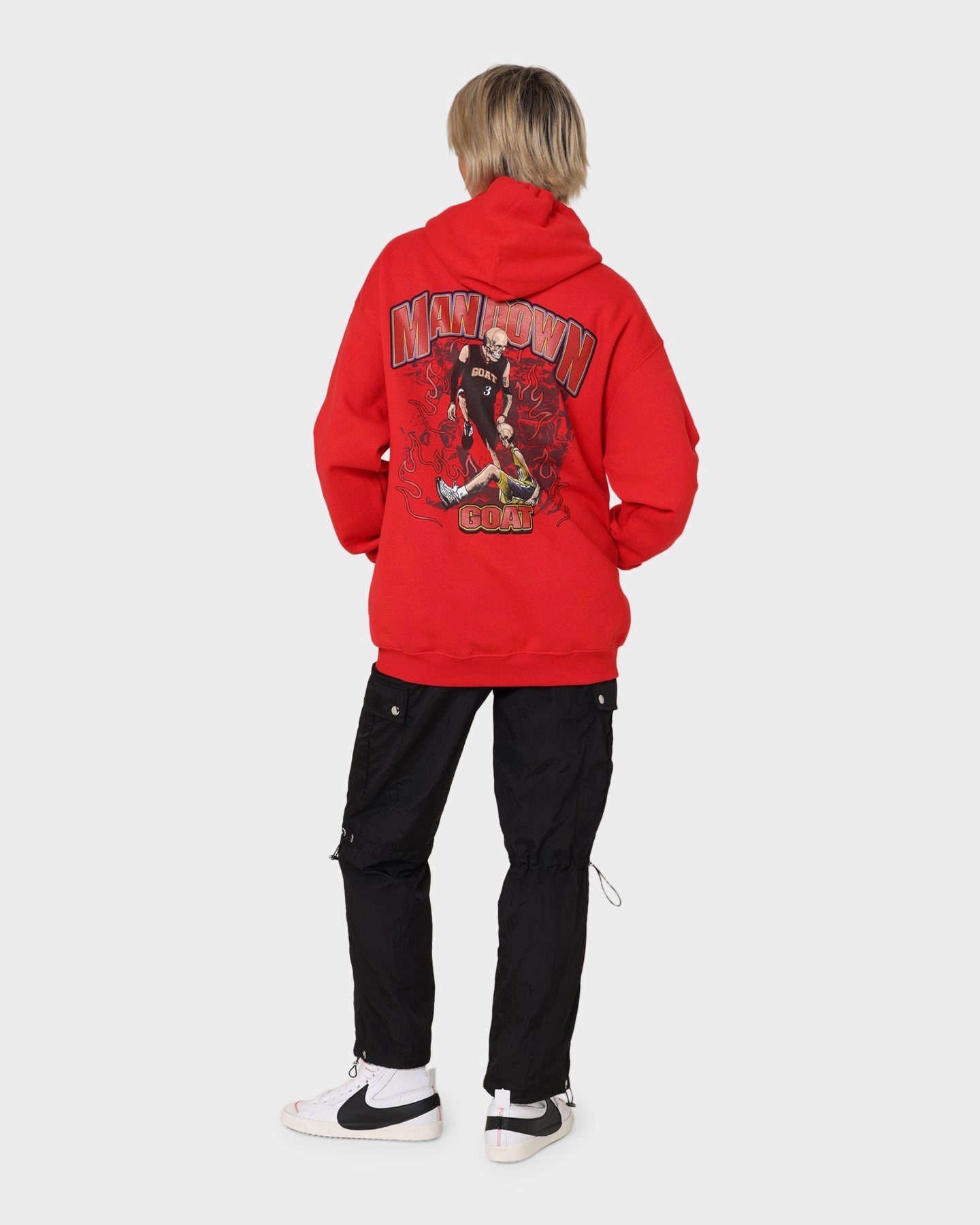 Floral Print Flexibility Goat Crew Man Down Hoodie Red