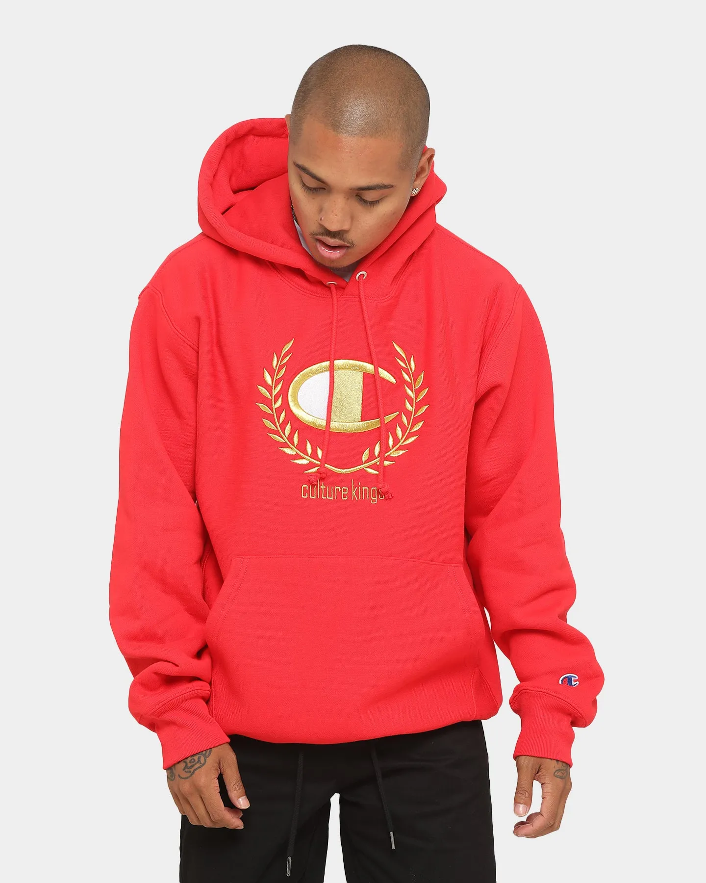 Champion Champion x Culture Kings Rev Weave Hoodie Red/Gold suitable for work commutes
