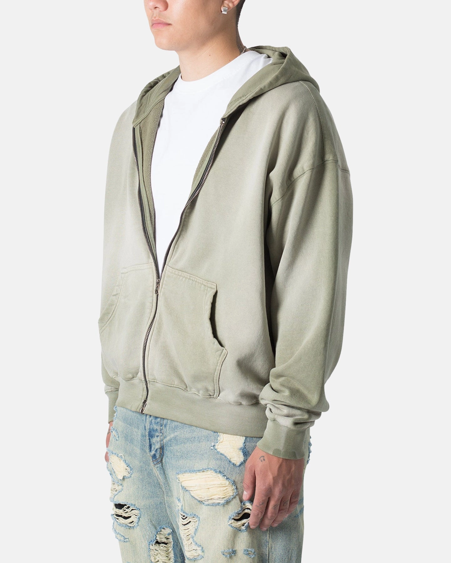 MNML Faded Basic Zip Up Hoodie Washed Olive Situation
