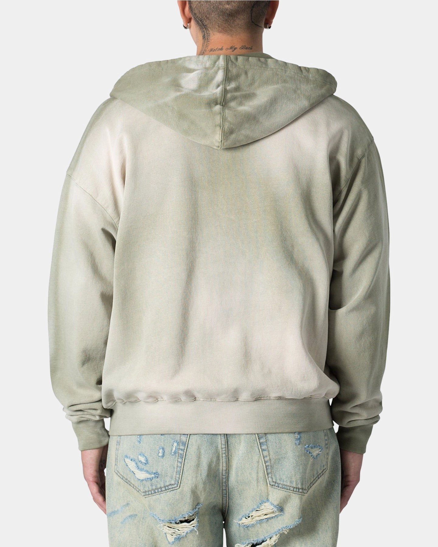 Fashion Comfort MNML Faded Basic Zip Up Hoodie Washed Olive