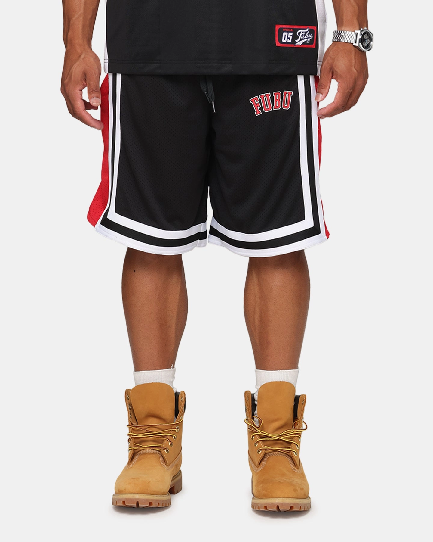 All Day Fubu College Mesh Shorts Black/Red/White