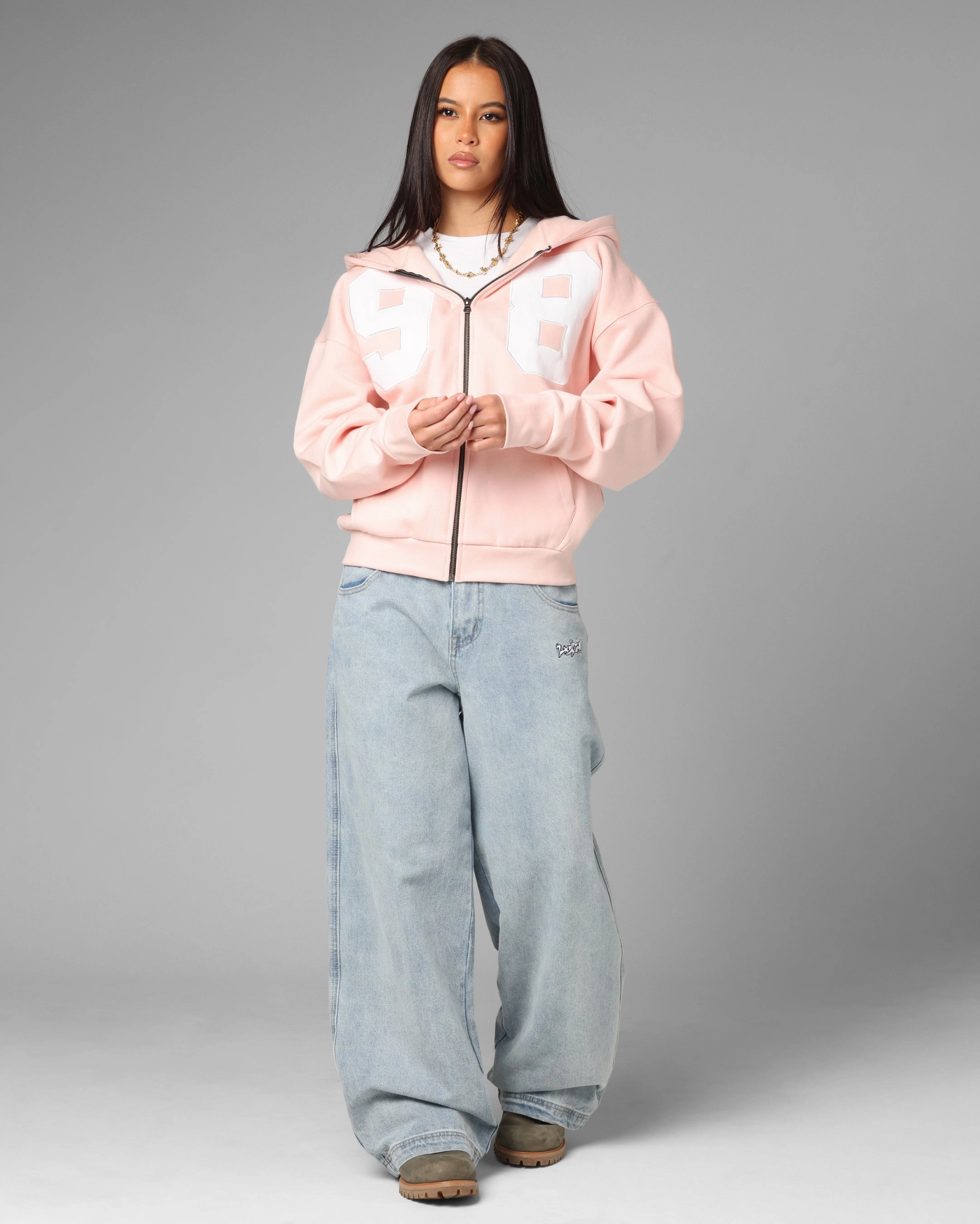 Loiter Cosmos Zip Hoodie Pink Plus Size