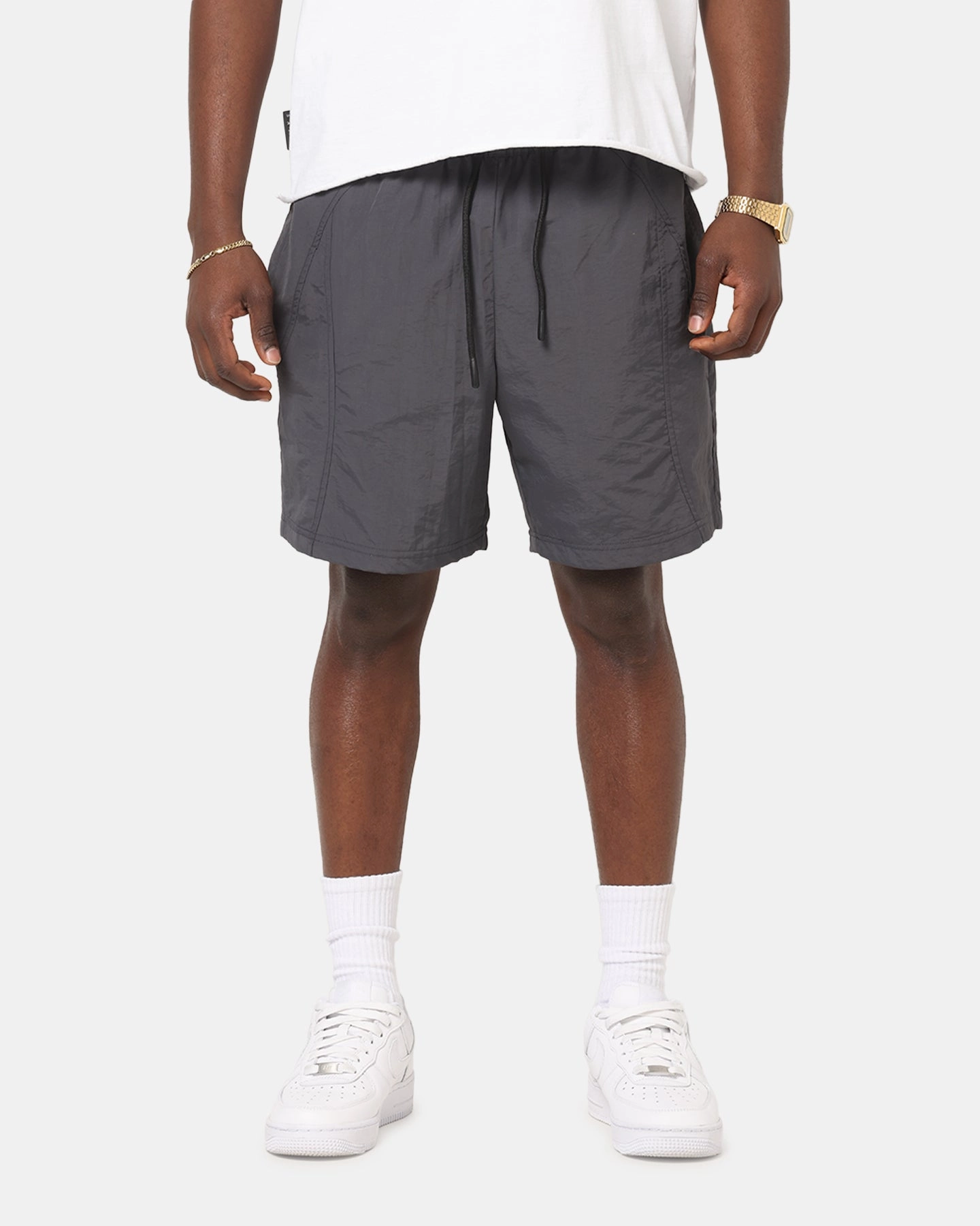 UV Protection Fabric Everyday Outfit Carre Panelled Nylon Shorts Black