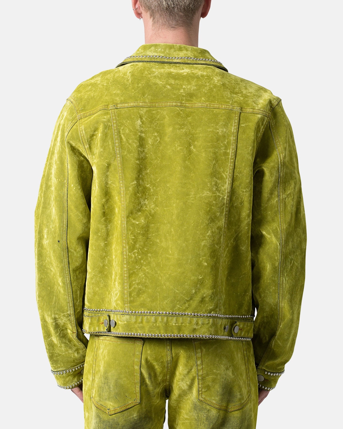 Clean Cut Advantage MNML Studded Suede Denim Jacket Green