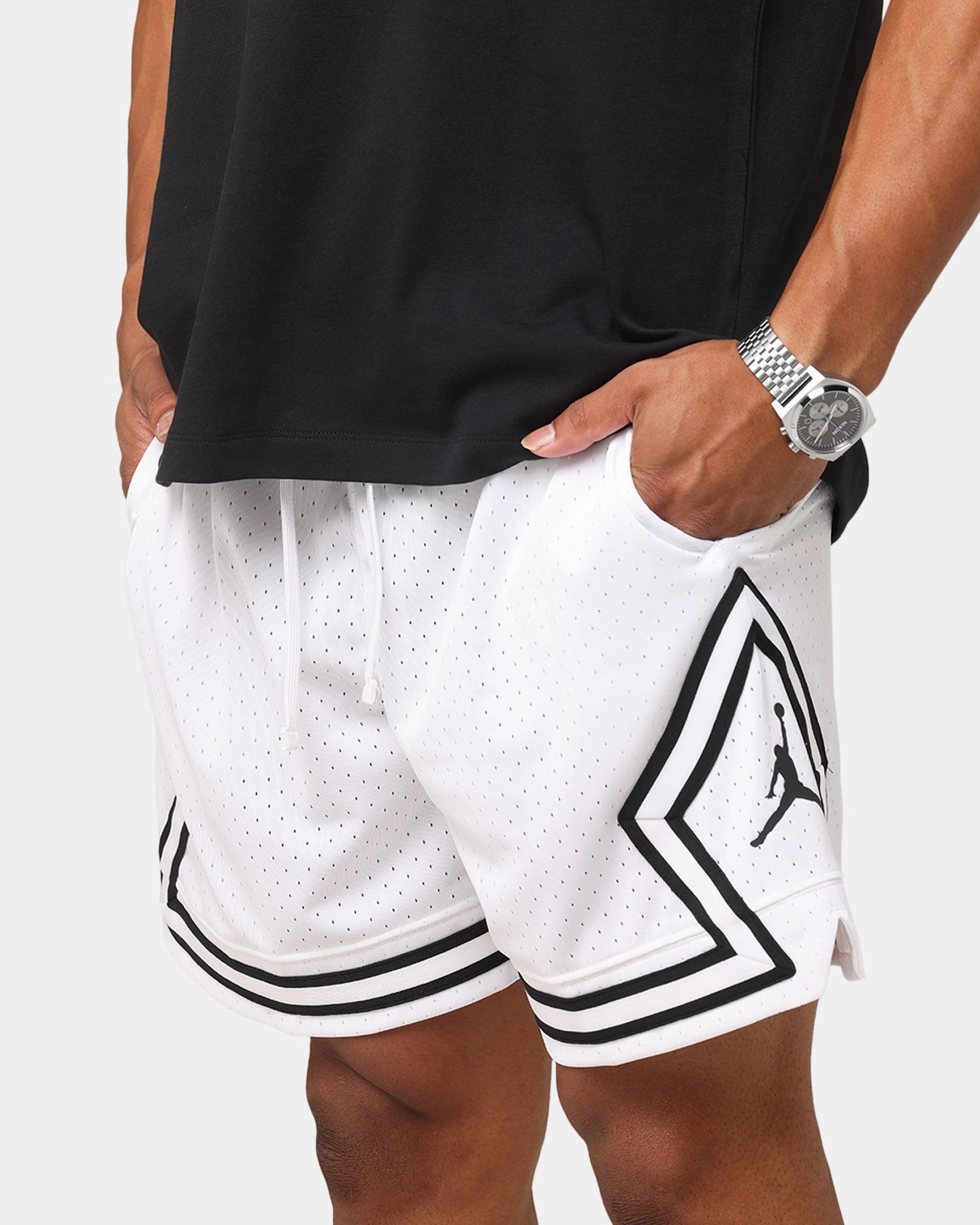 Compact Packable Design Comfort Fit Jordan Dri-FIT Sport Diamond Shorts White/Black/Black