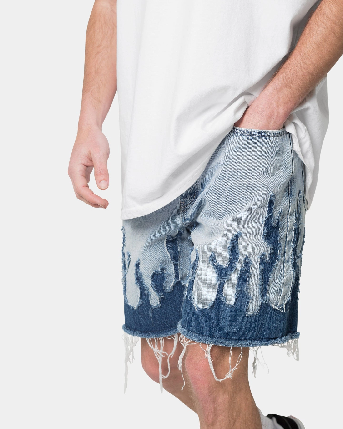 MNML Flame Denim Shorts Blue AdjustableDrawstring