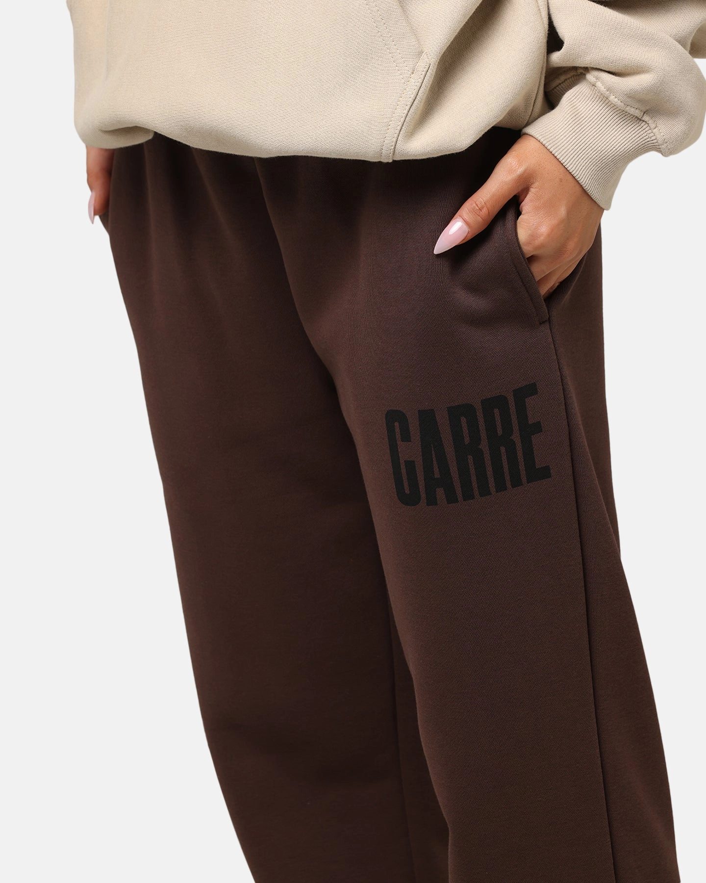 Laser Cut Perforations Layered Panel Design Carre Premium Essentials Track Pant Chocolate