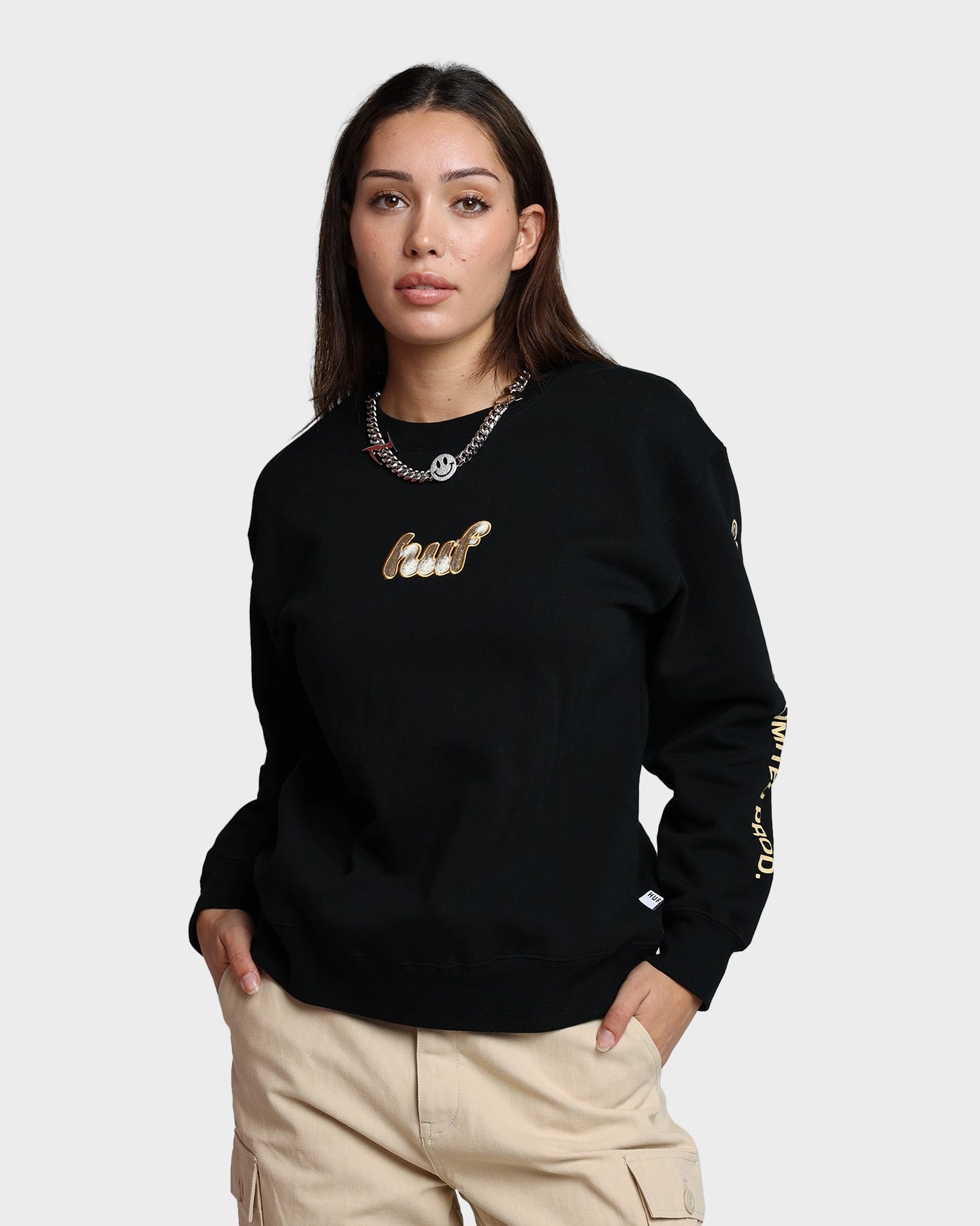 Knit Fabric HUF Women's Italicized Crewneck Black