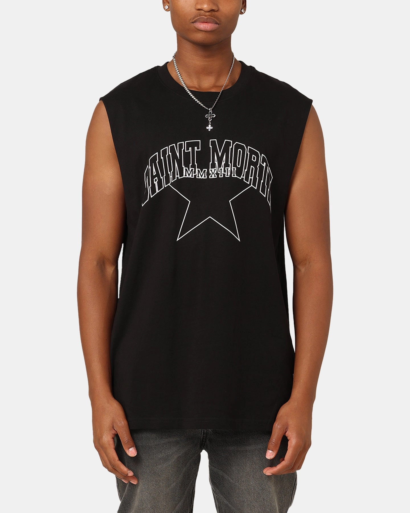 Saint Morta College Star Oversized Muscle T-Shirt Black Everyday Fashion Look