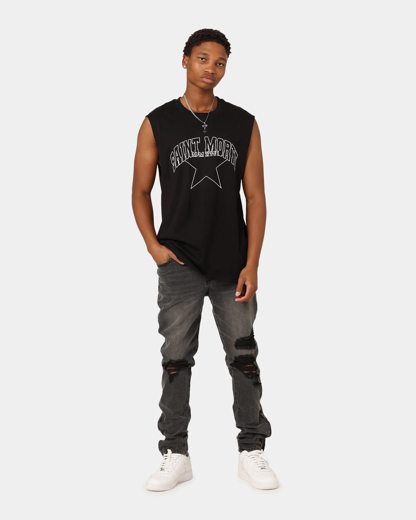 adults' Saint Morta College Star Oversized Muscle T-Shirt Black