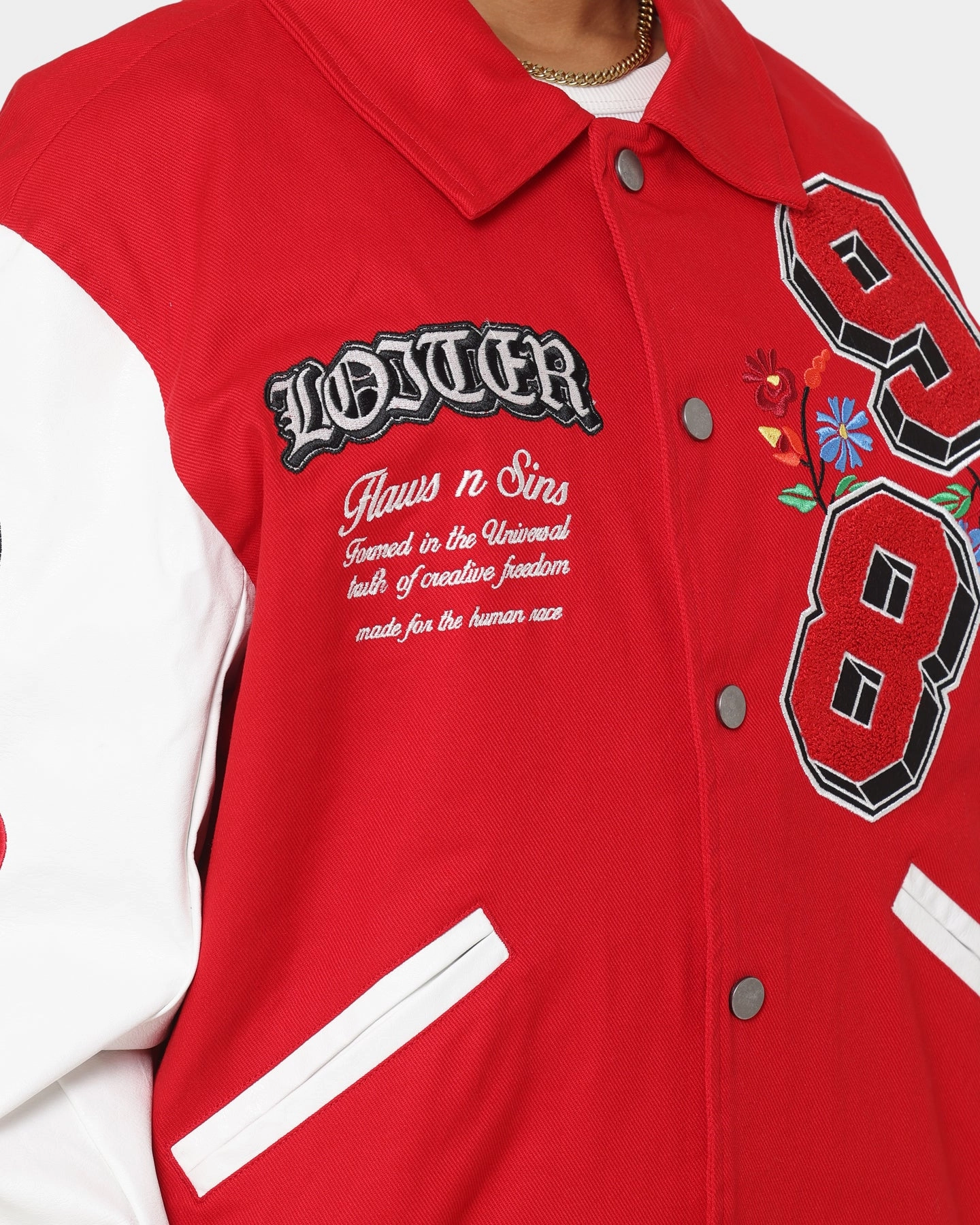 Loiter Flaws Varsity Jacket Red/Off White Double Layered Edging Beret