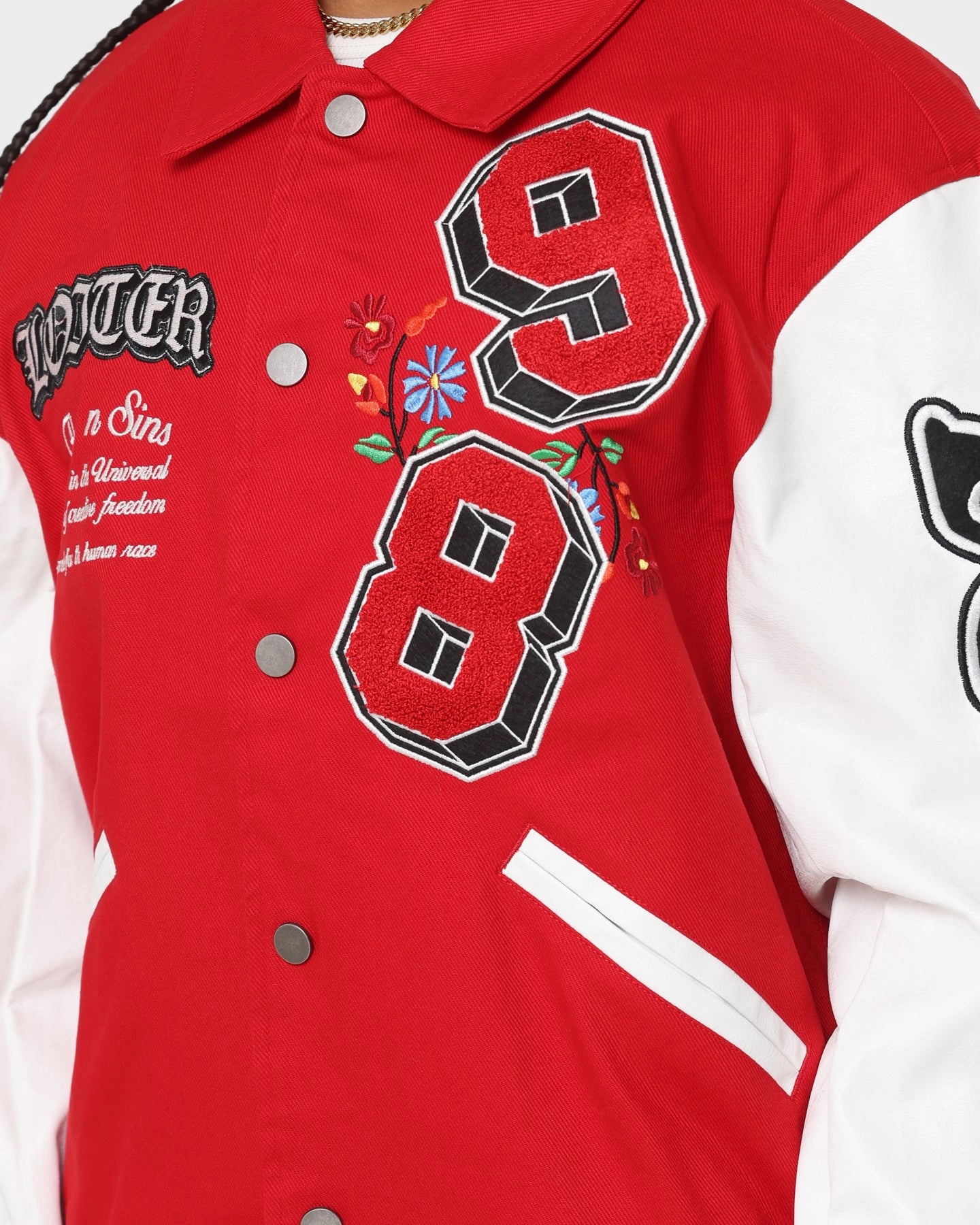 Loiter Flaws Varsity Jacket Red/Off White Goods Taped Zippers
