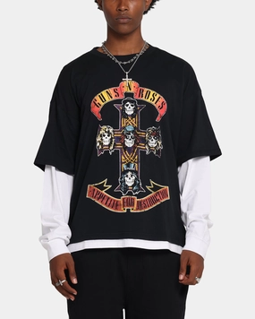 Chill Design Casual Outfit G N Roses Roses Layered Long Sleeve T-Shirt Black Wash